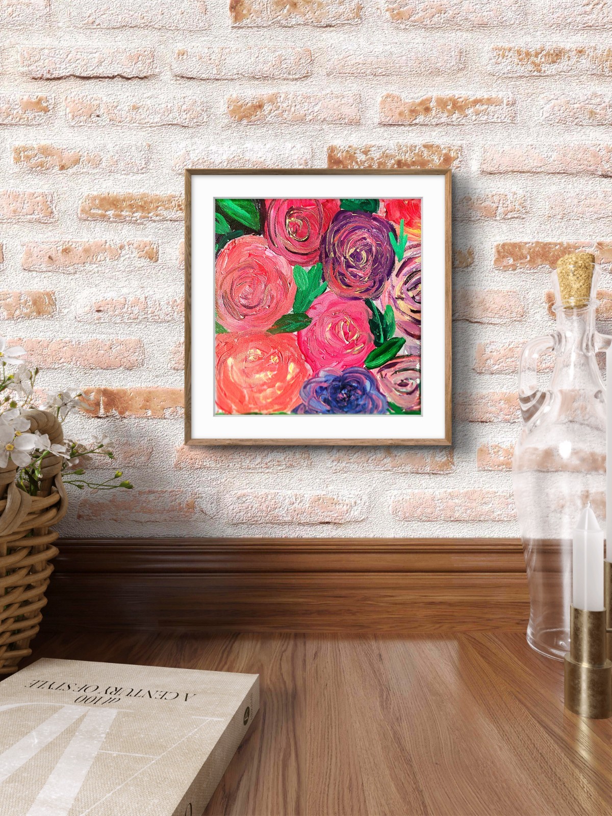 Roses Of Many Colors W Gold Detail Original Impressionist 8×8 Acrylic On Canvas