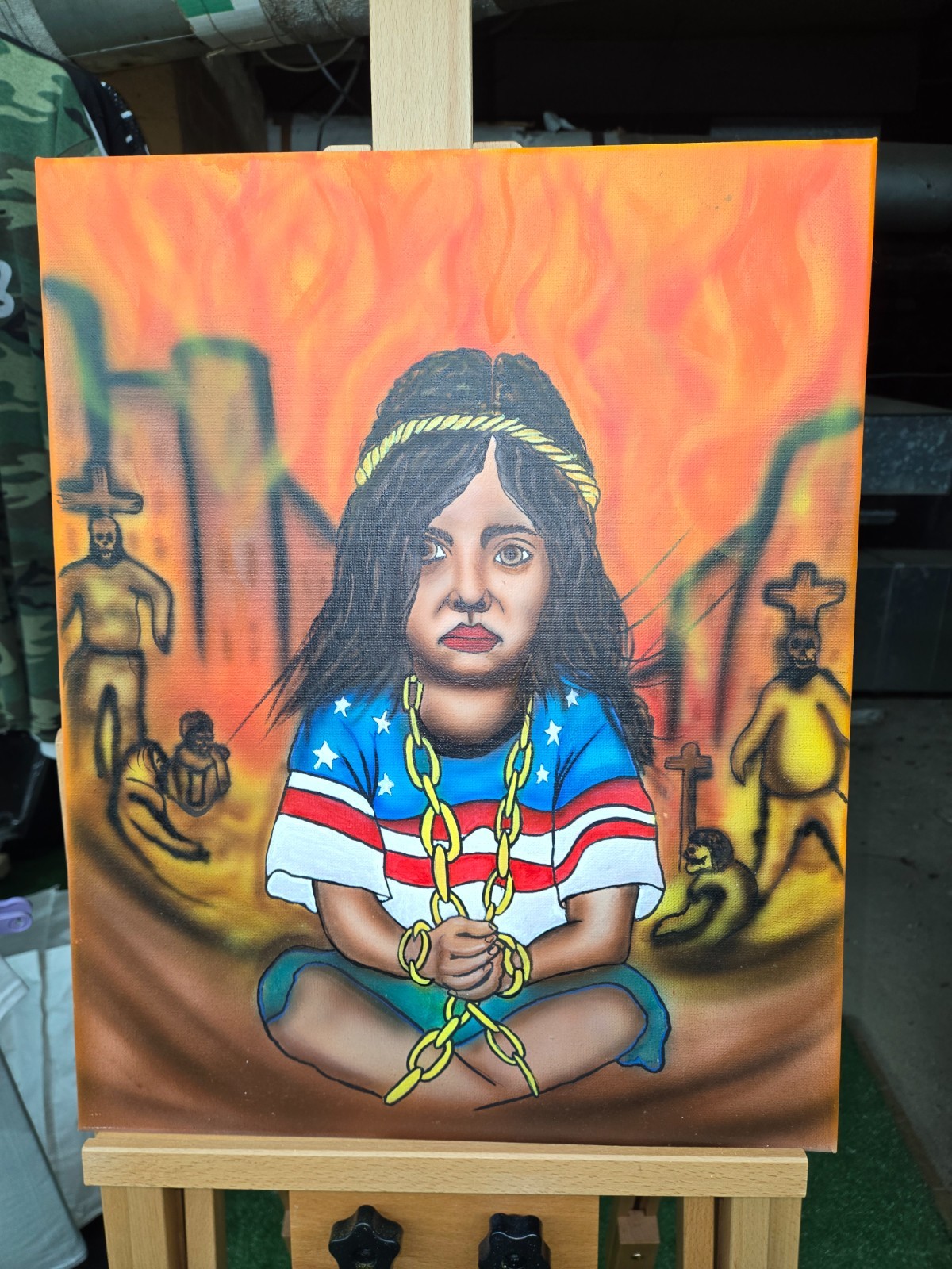 paintings on canvas, 16×20 and 20×20 on wood canvas. all are acrylic based.