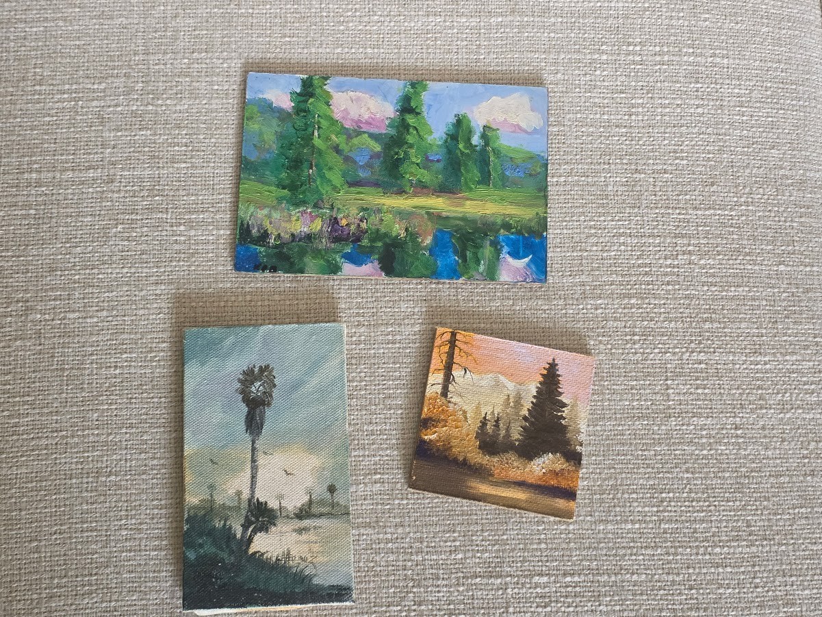 Lot of 3 Original Miniature Landscape Paintings: 2 Vintage & 1 Recent – Colors!