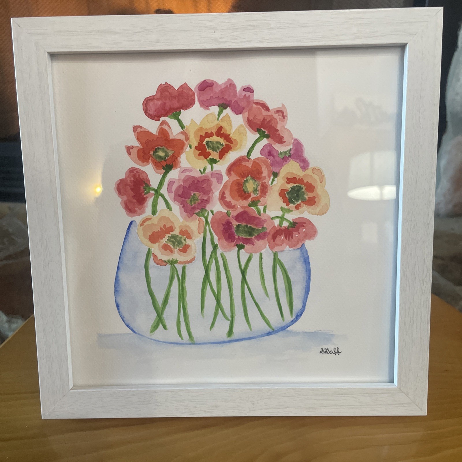 Original Watercolor Painting– Framed Vase Of Flowers