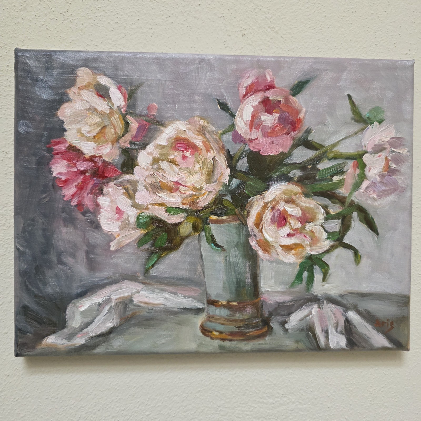 Original Signed Oil Painting still life Peonies