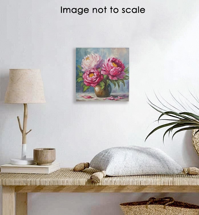 Peony Flowers ORIGINAL Oil Painting Flowers in Vintage Vase Fine Art 10″x10″