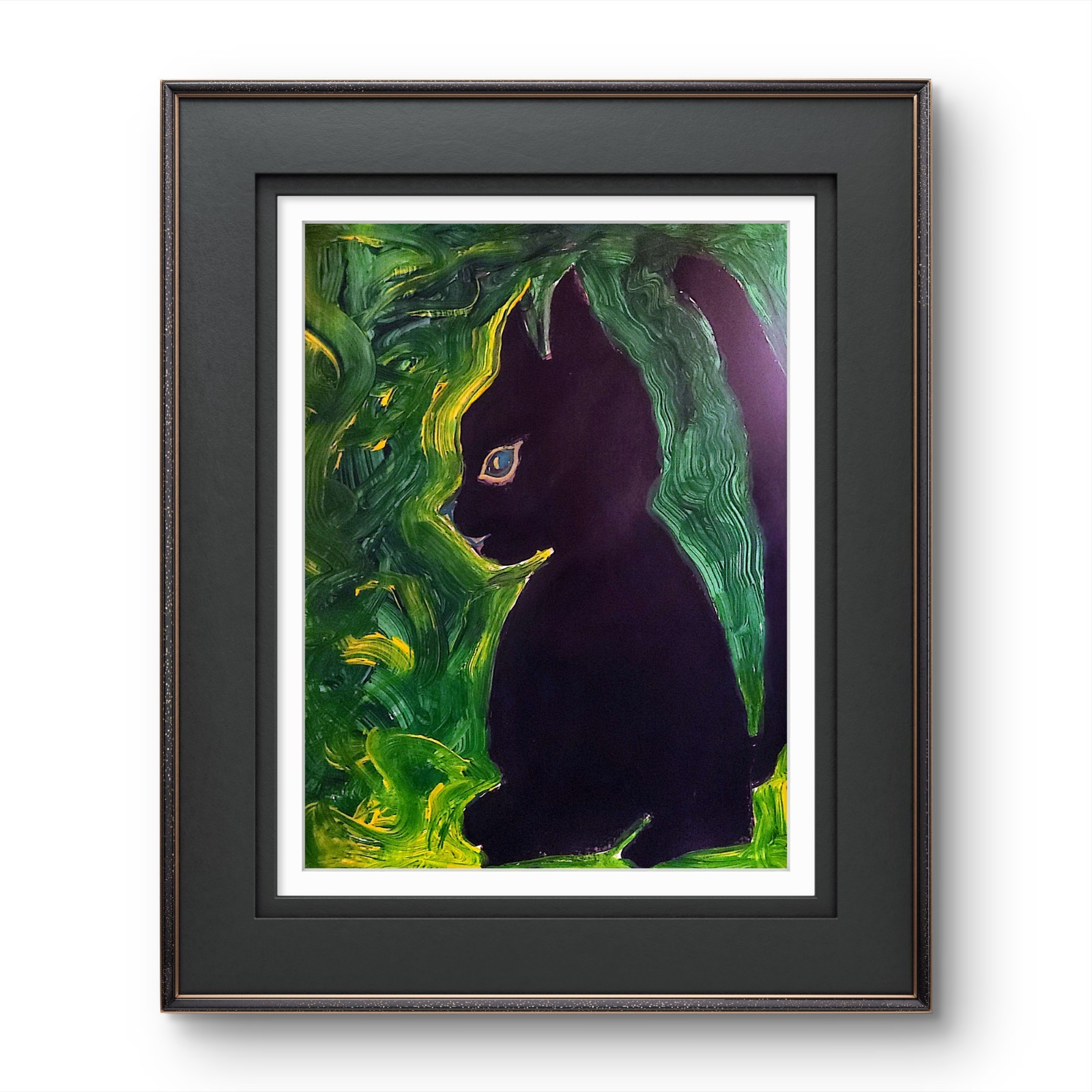 Black Cat Unique Abstract Expressionism Wall Gallery Paper Art 11x 14