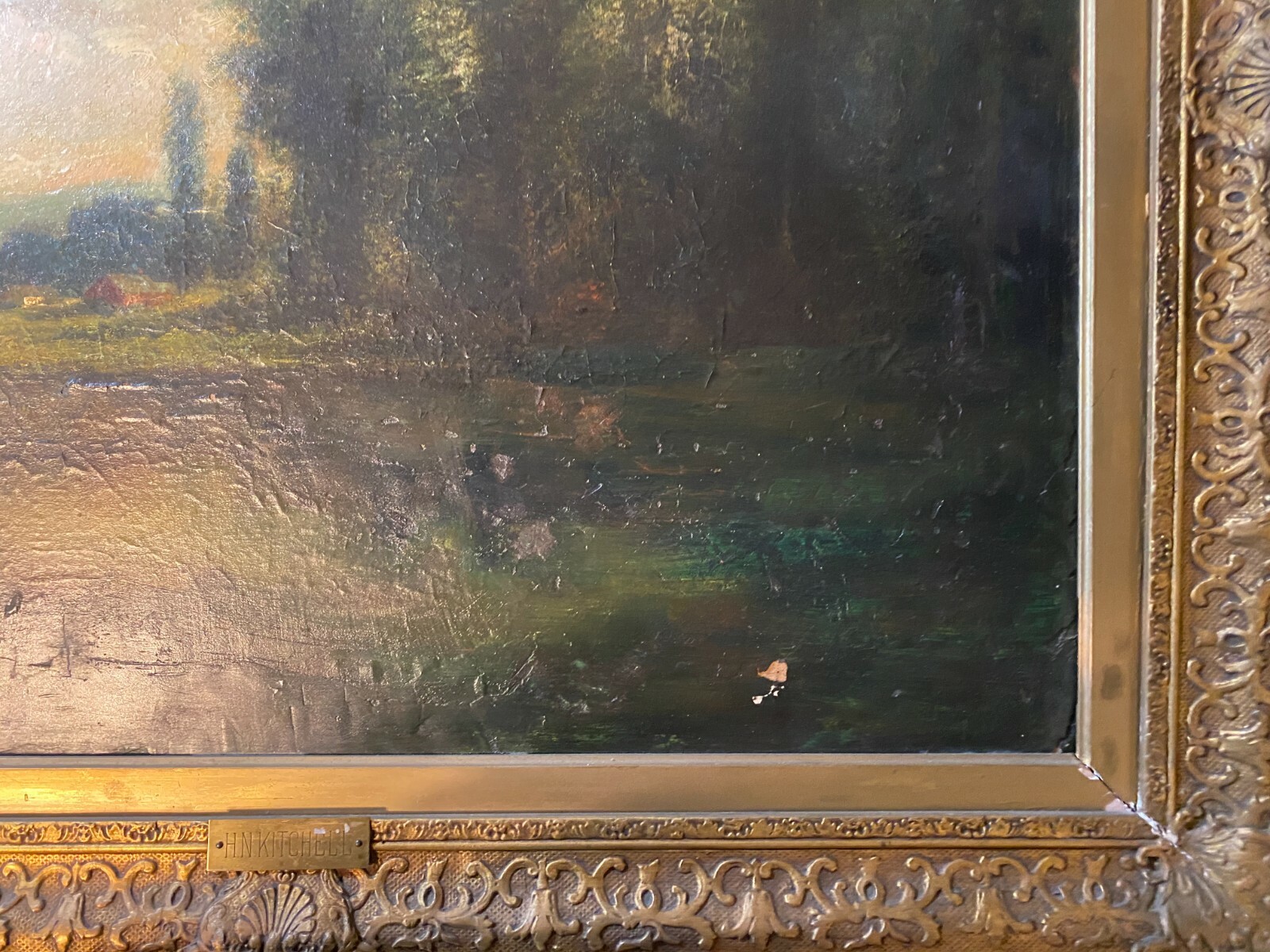 After Hudson Mindell Kitchell “Nocturne Landscape Scene” Oil Painting – Framed