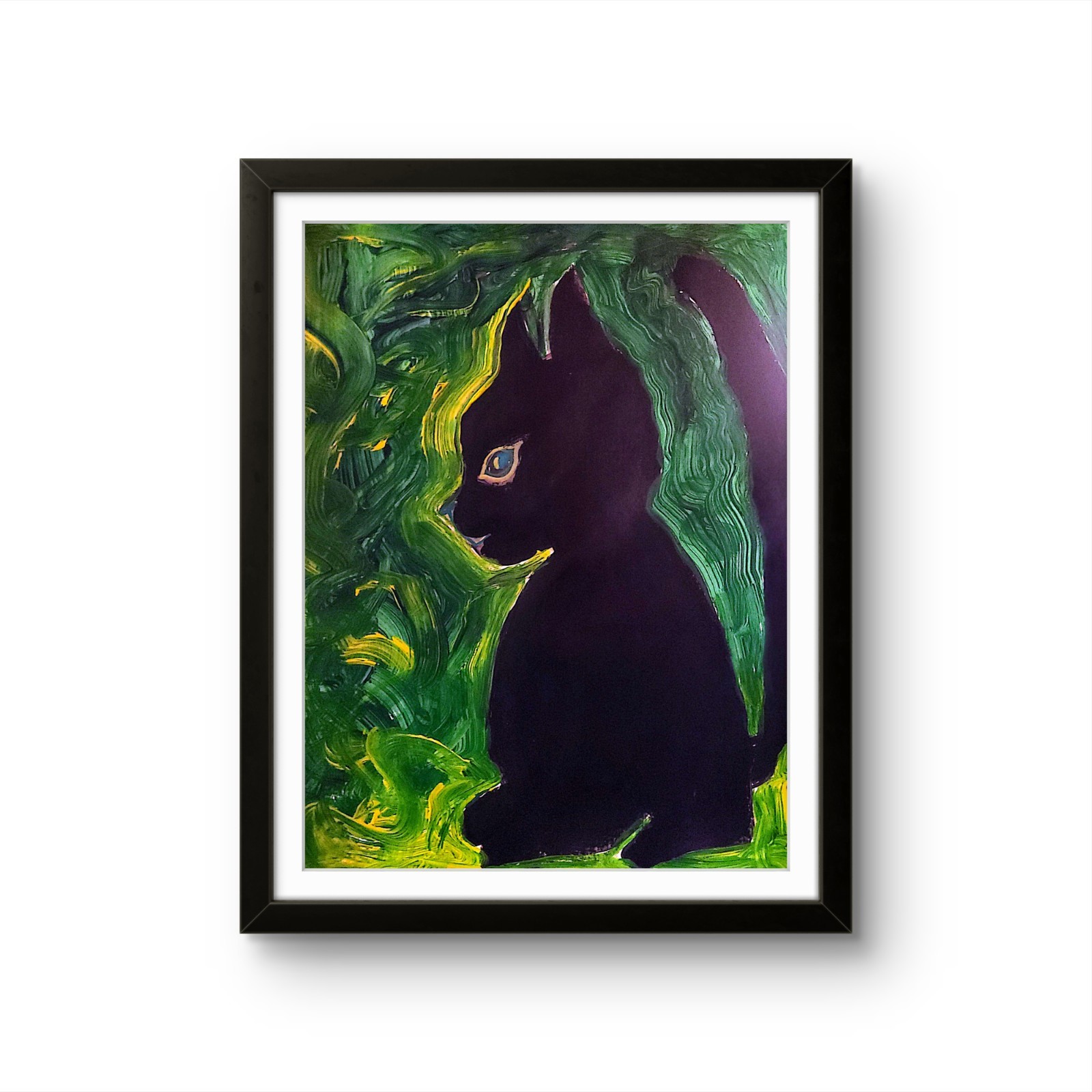 Black Cat Unique Abstract Expressionism Wall Gallery Paper Art 11x 14