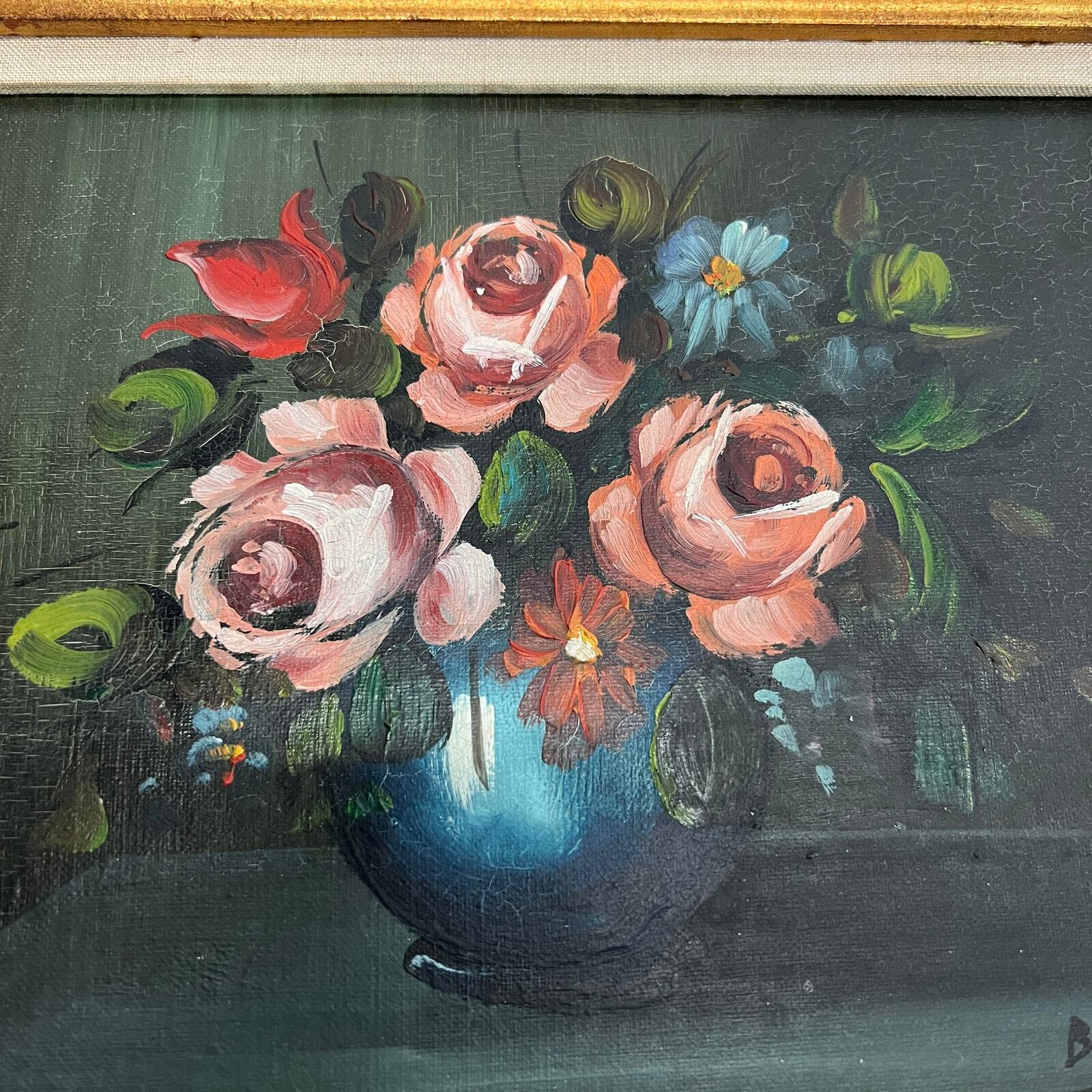 oil painting, still life with vase of flowers, signed Braggi, Italian artist