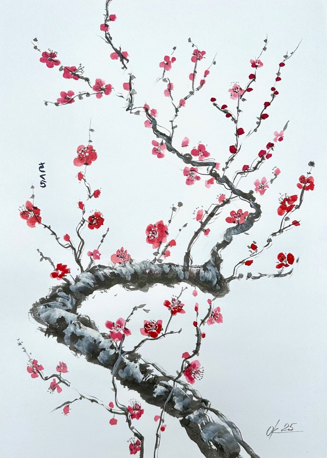 Original paintings Cherry Blossom Branch oriental japanese chinese brush sumi-e