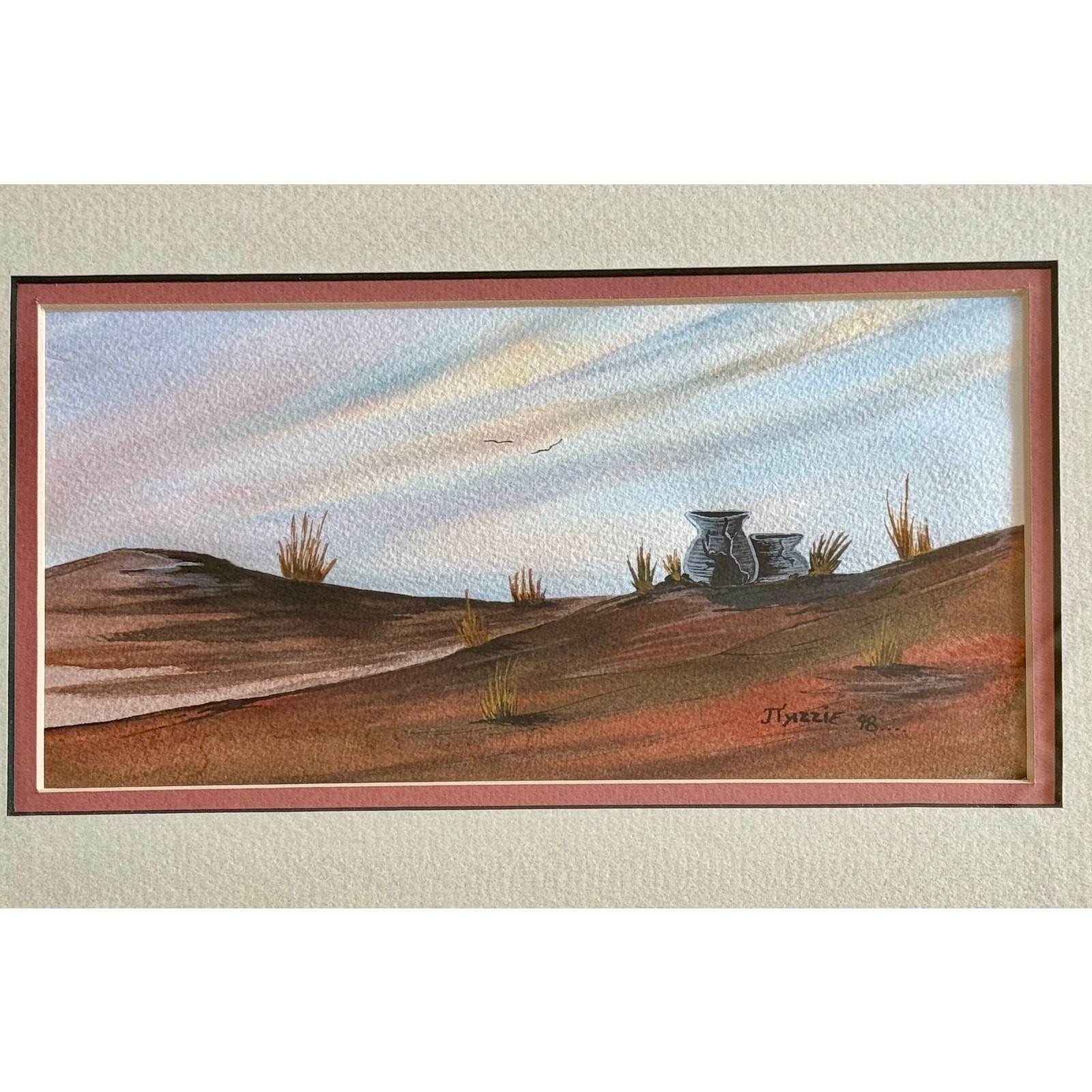 J Yazzie Desert Landscape Framed Art Southwest Rustic Decor 1998 Navajo