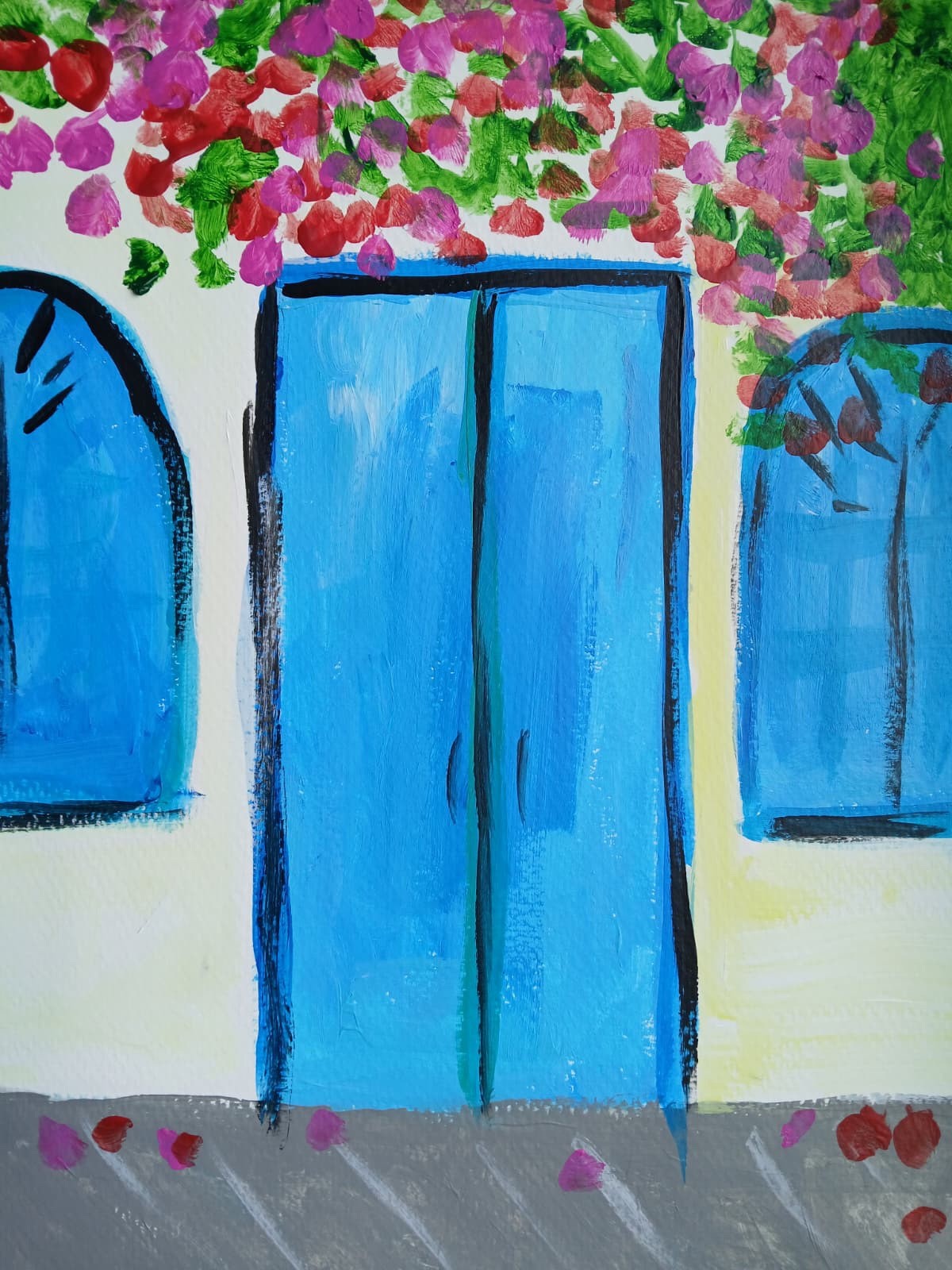 Expressionism/Abstract 11×14 Blue Door Signed Colorful Hand Made Art Painting