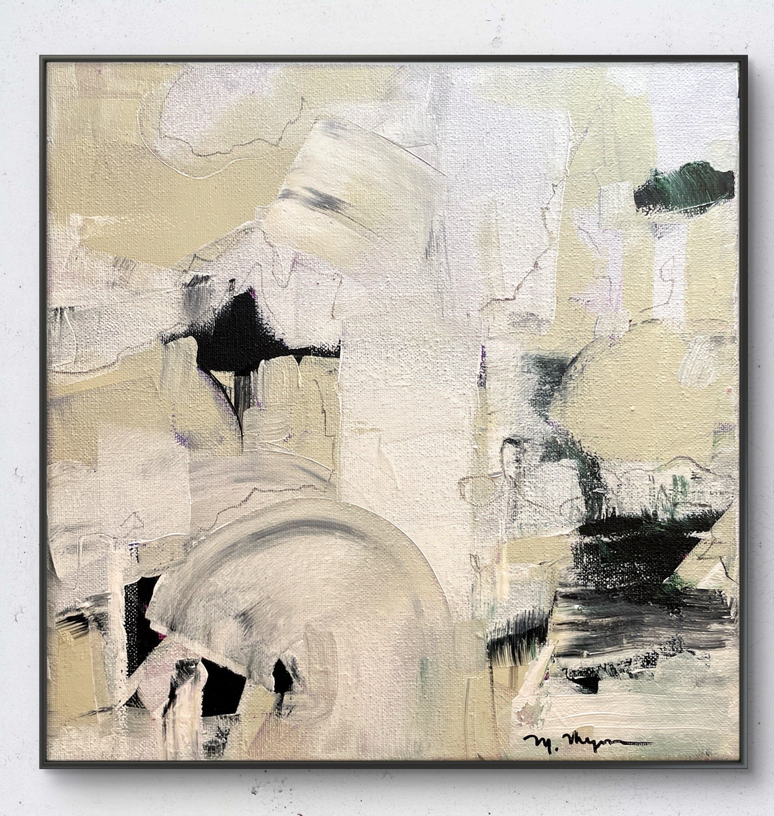 Mary Myers Original Abstract Neutral Painting 12×12 Acrylic Canvas Signed Textur