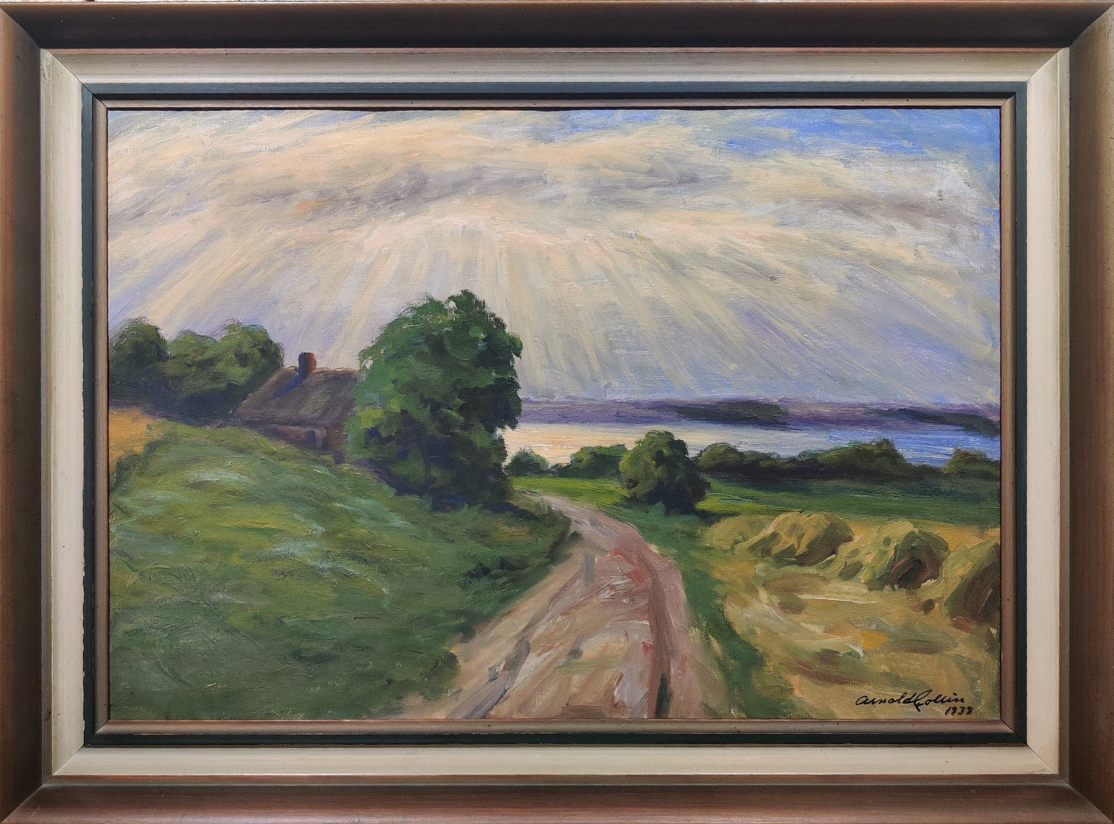 ROAD DOWN TO THE LAKE, original oil painting, dated 1938