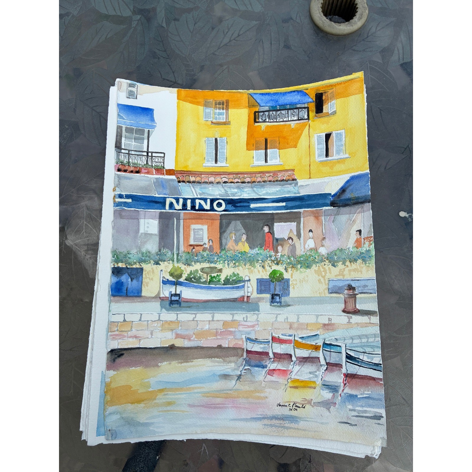 Ninos of Cassis France 2004 11×15 Warren C Plauche Original Watercolor Painting