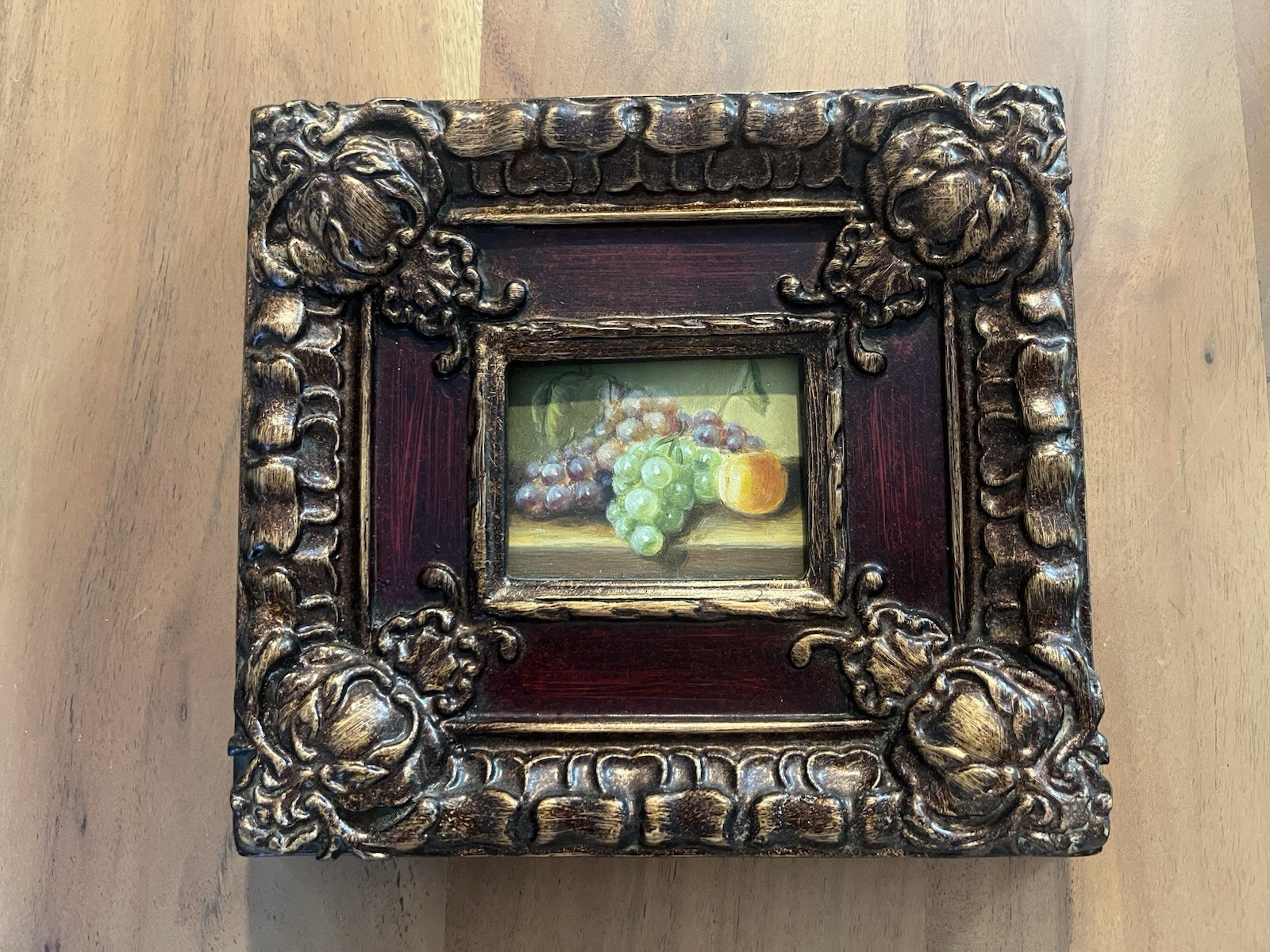 Vintage Fruit Oil Painting In Ornate Wood Frame. 8×8