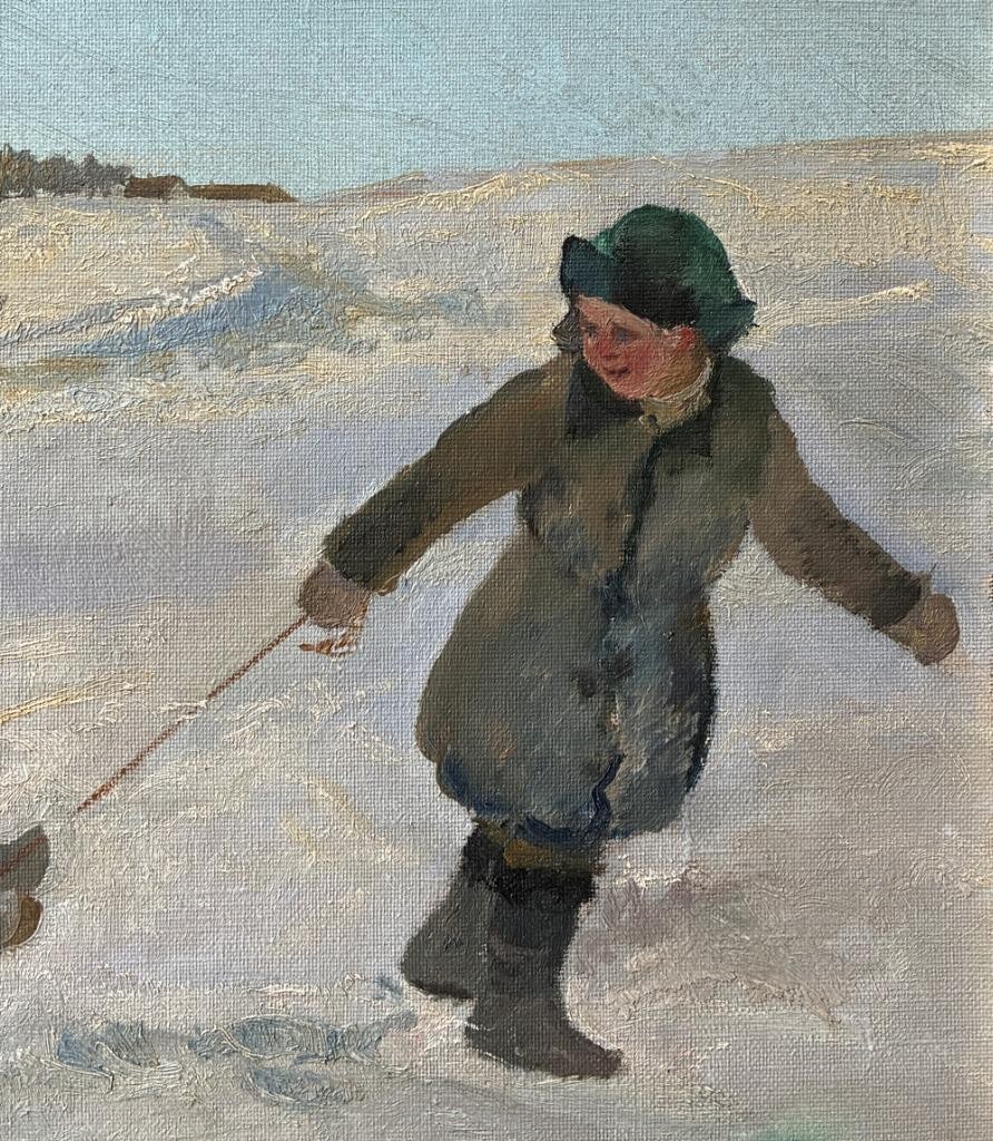 Eiler Sørensen (1869) Snowbound Companions. Fine Danish oil painting. COA