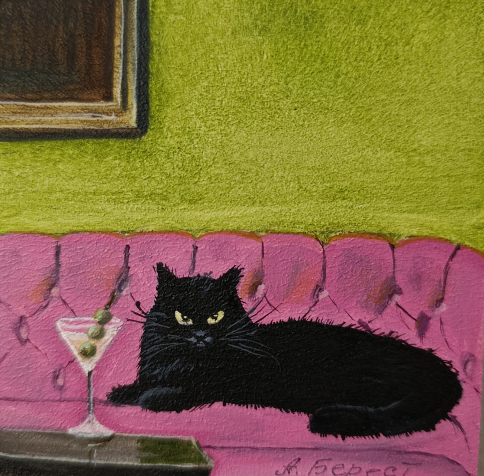 ORIGINAL Oil Painting Black cat Animals Pet Contemporary Wall art Miniature