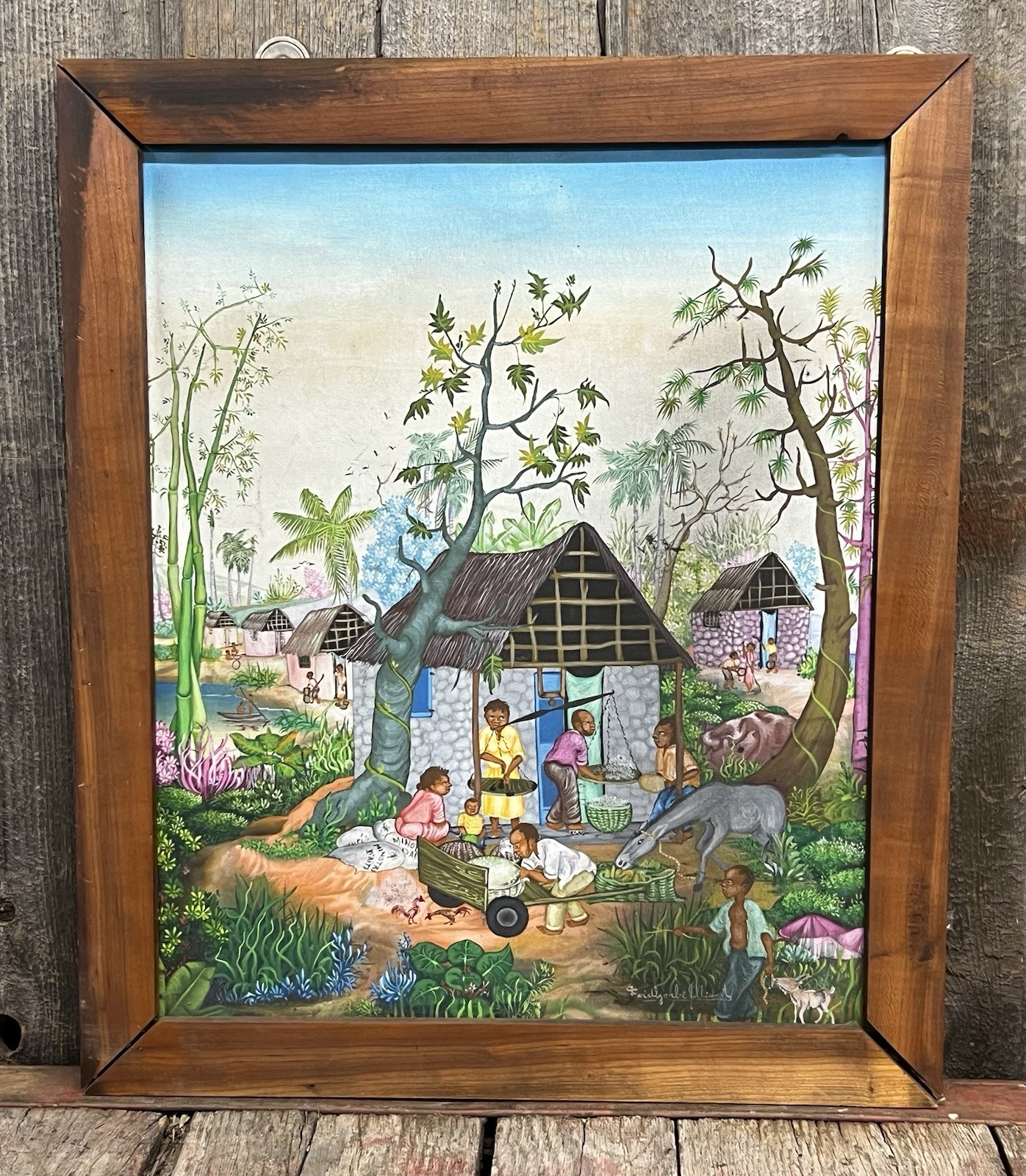 Beautiful Oil On Board Haitian Artwork Art Painting Signed 19×23