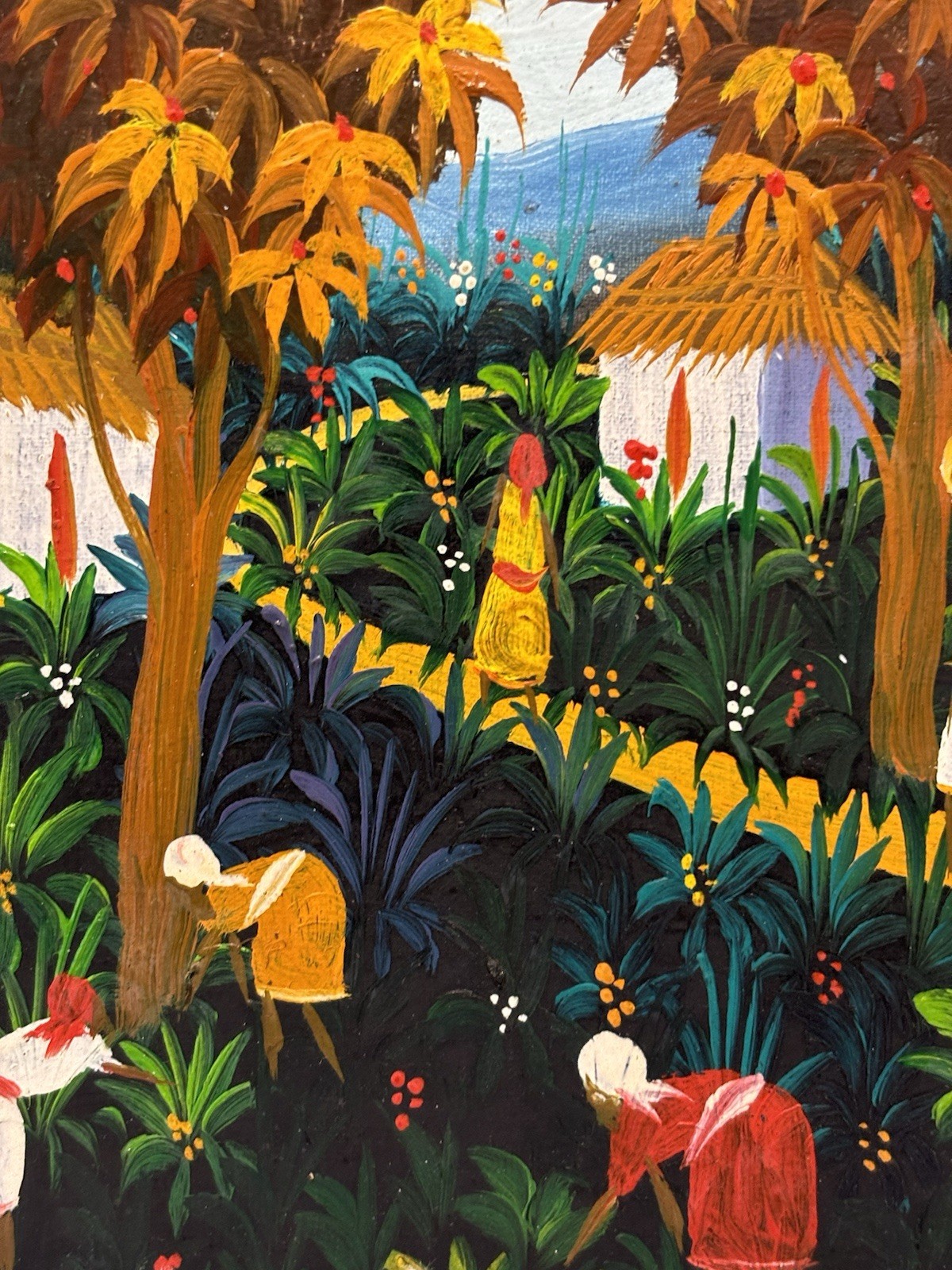 Vibrant Haitian Village Original Signed Painting, Cultural Fine Art Decor Gifts