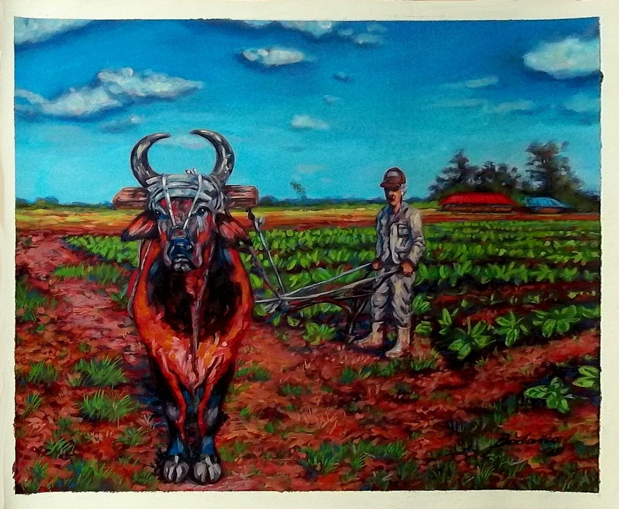 TILLING THE FIELD Original Art Painting Arte Cuban Bodano Cuba Artist BODAÑO 2