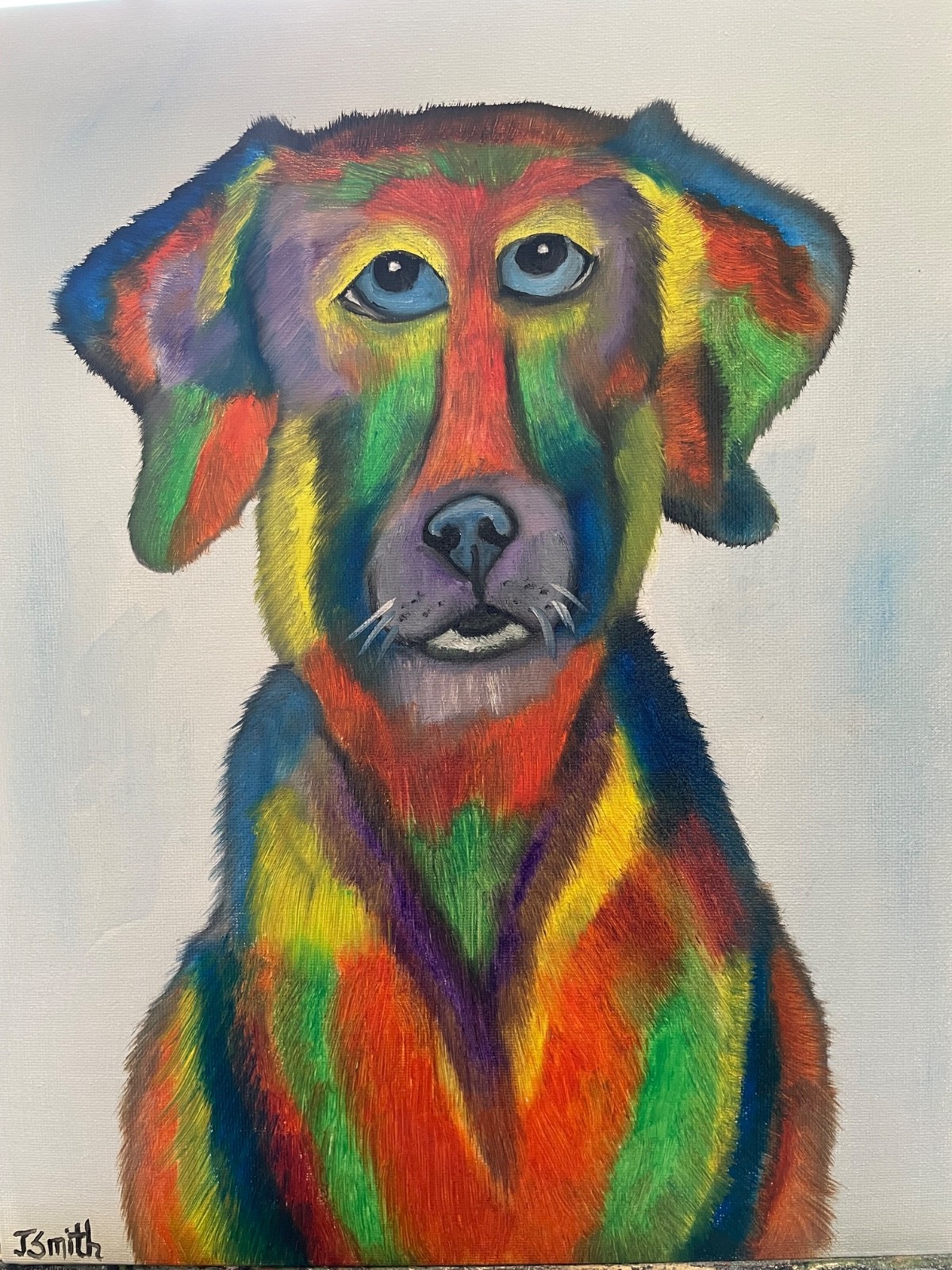 Original oil painting signed 11 x 14 in colorful abstract dog