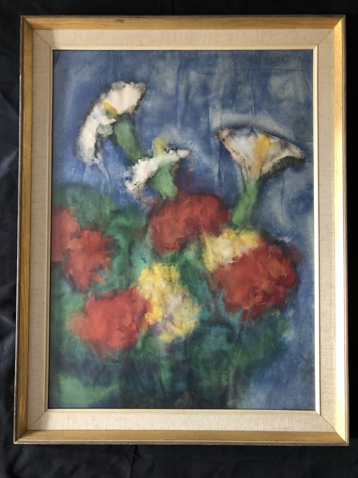 Karl Stark (Austrian 1921-2011) Gouache Painting 0f Flowers/ Sign 1967