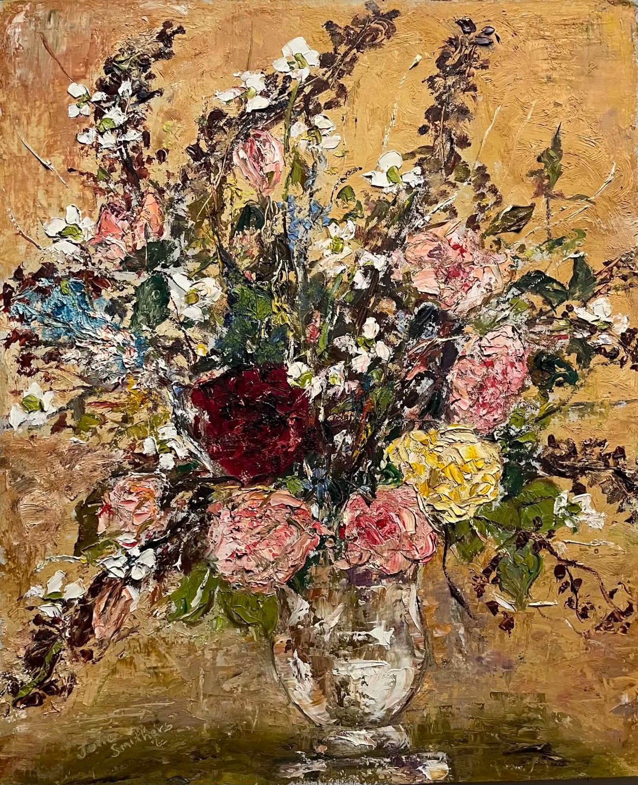JUNE SMITHERS AUSTRALIAN OIL “STILL LIFE VASE OF FLOWERS” 1962