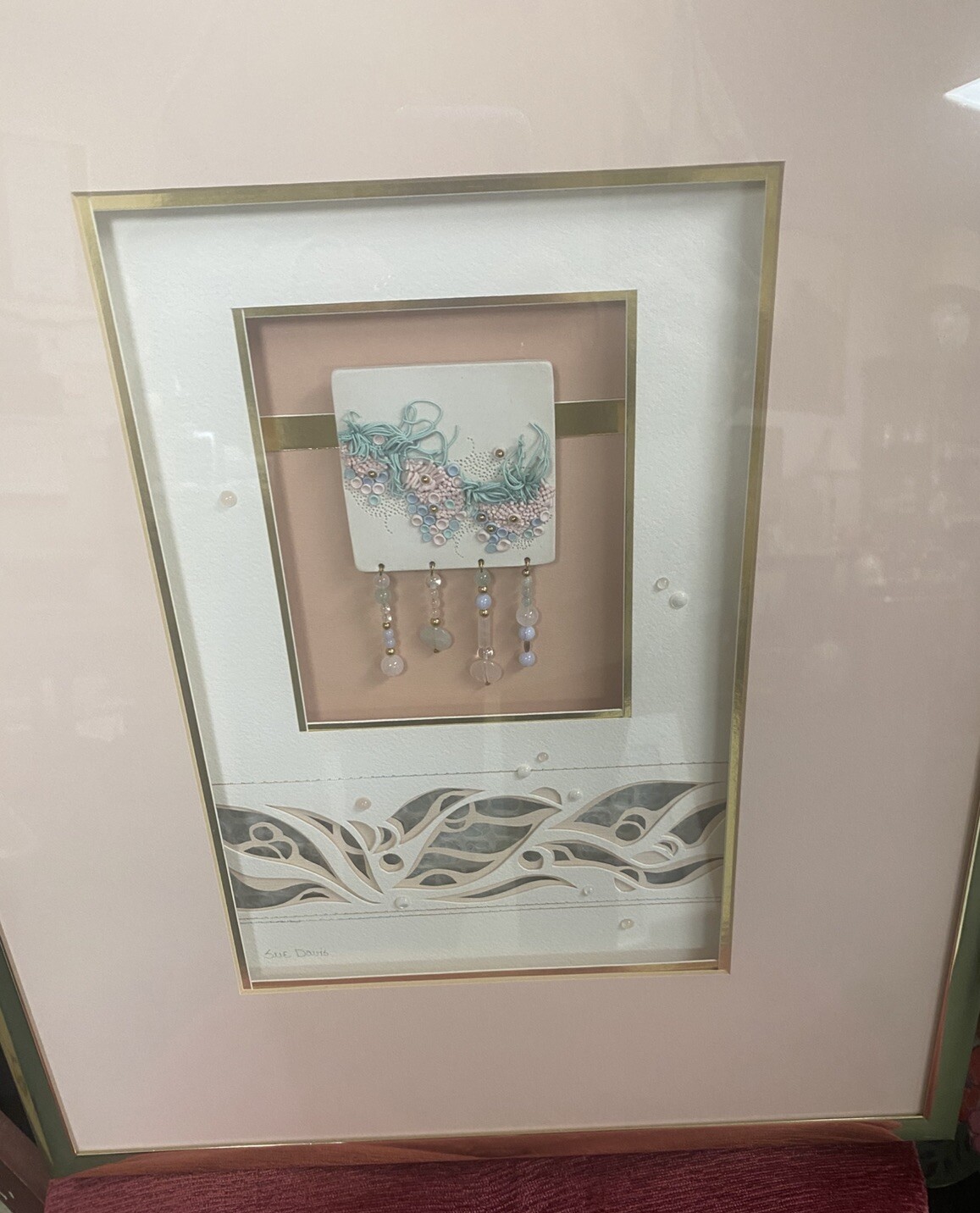 Sue Davis Fort Wayne In. Artist Flower Pottery Shadow box Picture 16.5” x 20.5”