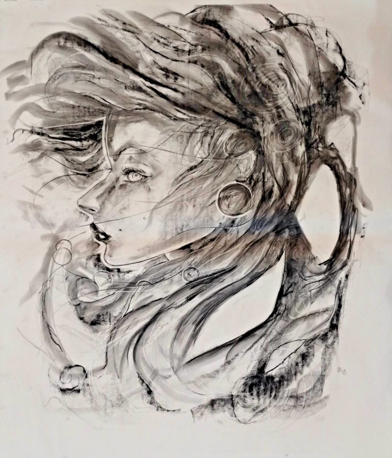 Original Large Charcoal Drawing 40×50 Woman Paper Wall Art Hand Drawn
