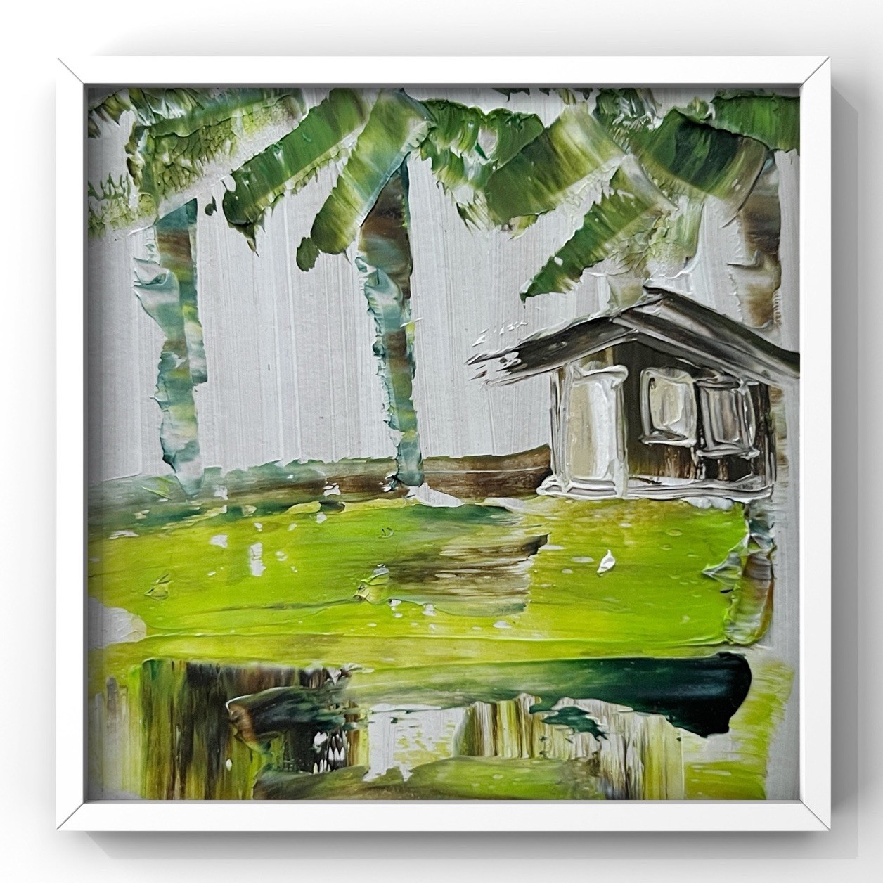 Palm Grove Cottage Abstract Oil Painting Naples Florida Coastal Original Artwork