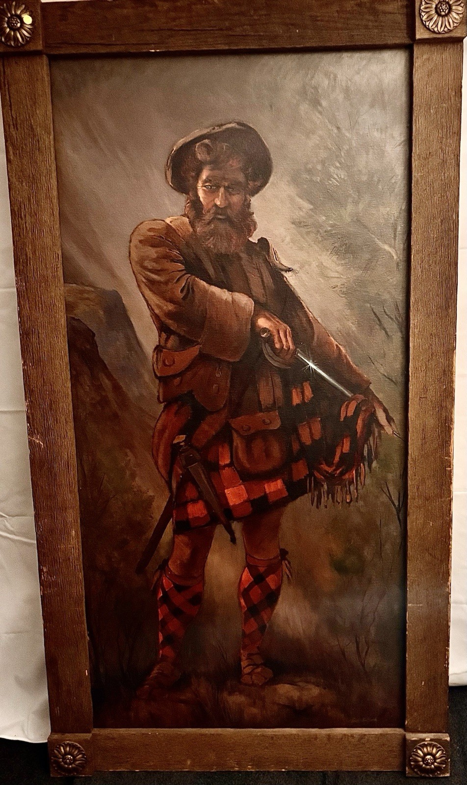 Scottish Highlander Warrior Oil Panting James MacBride Framed Vintage 81 X 45
