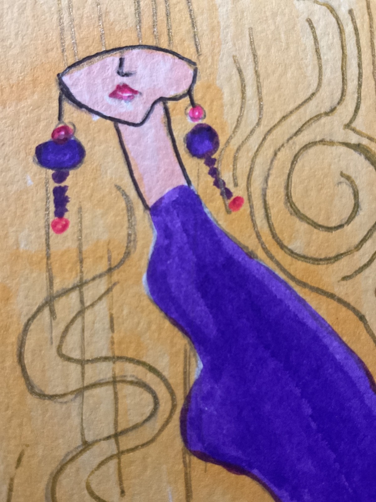 ACEO watercolor art by PJ, art card 2.5 x 3.5: lady blonde hair.