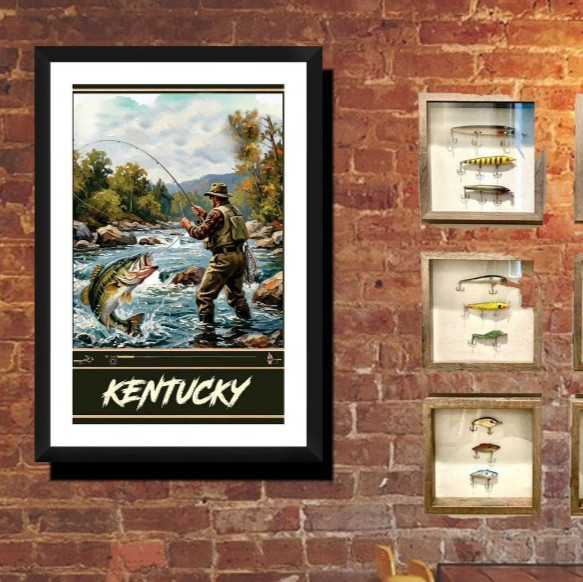 Bass Fly Fishing Travel Poster Kentucky Print, Canvas, or Framed