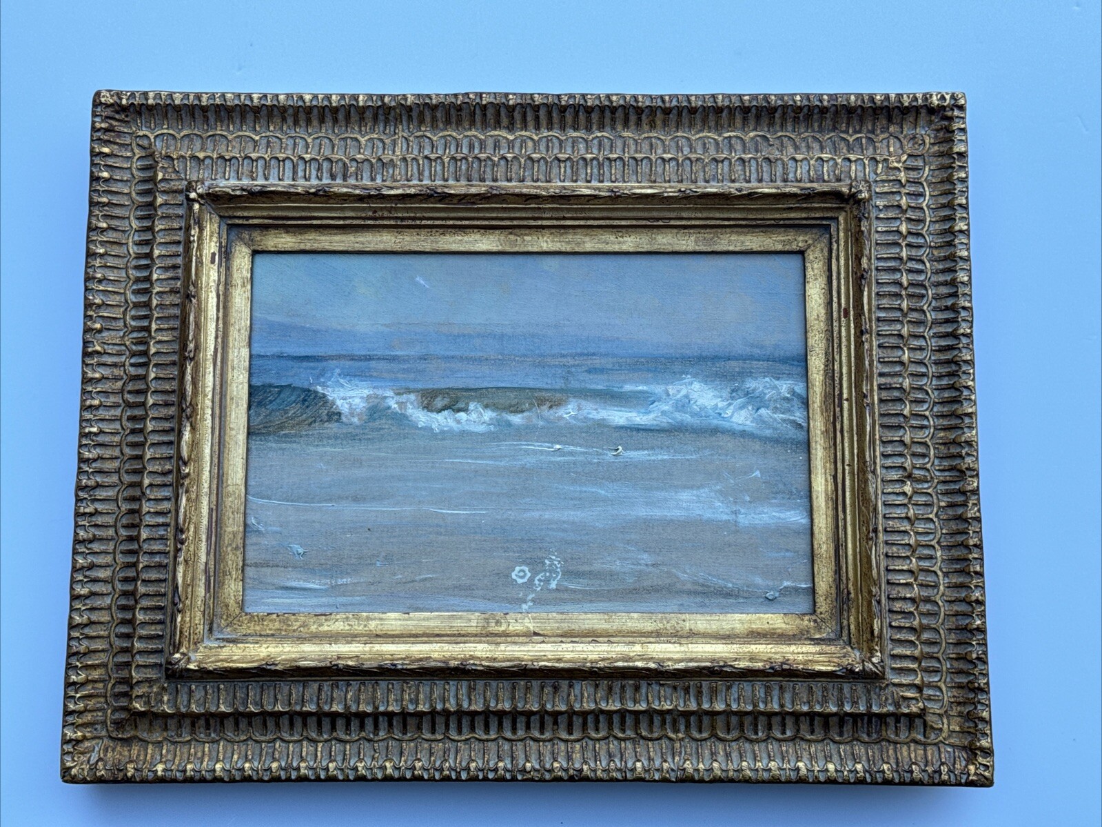 ANTIQUE COASTAL PAINTING BEACH WAVES 1920’S ESTATE STAMPED SIGNATURE MYSTERY SEA