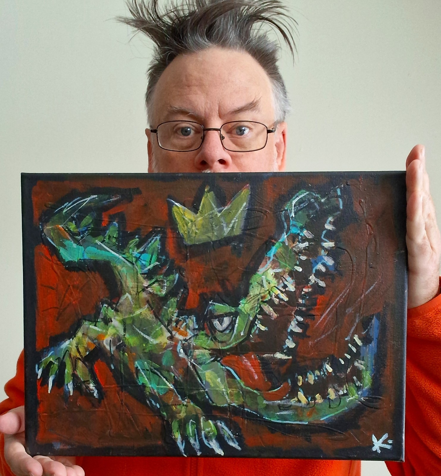 Alligator Outsider Painting Folk Art Graffiti OOAK 12×16 Abstract Signed Canvas