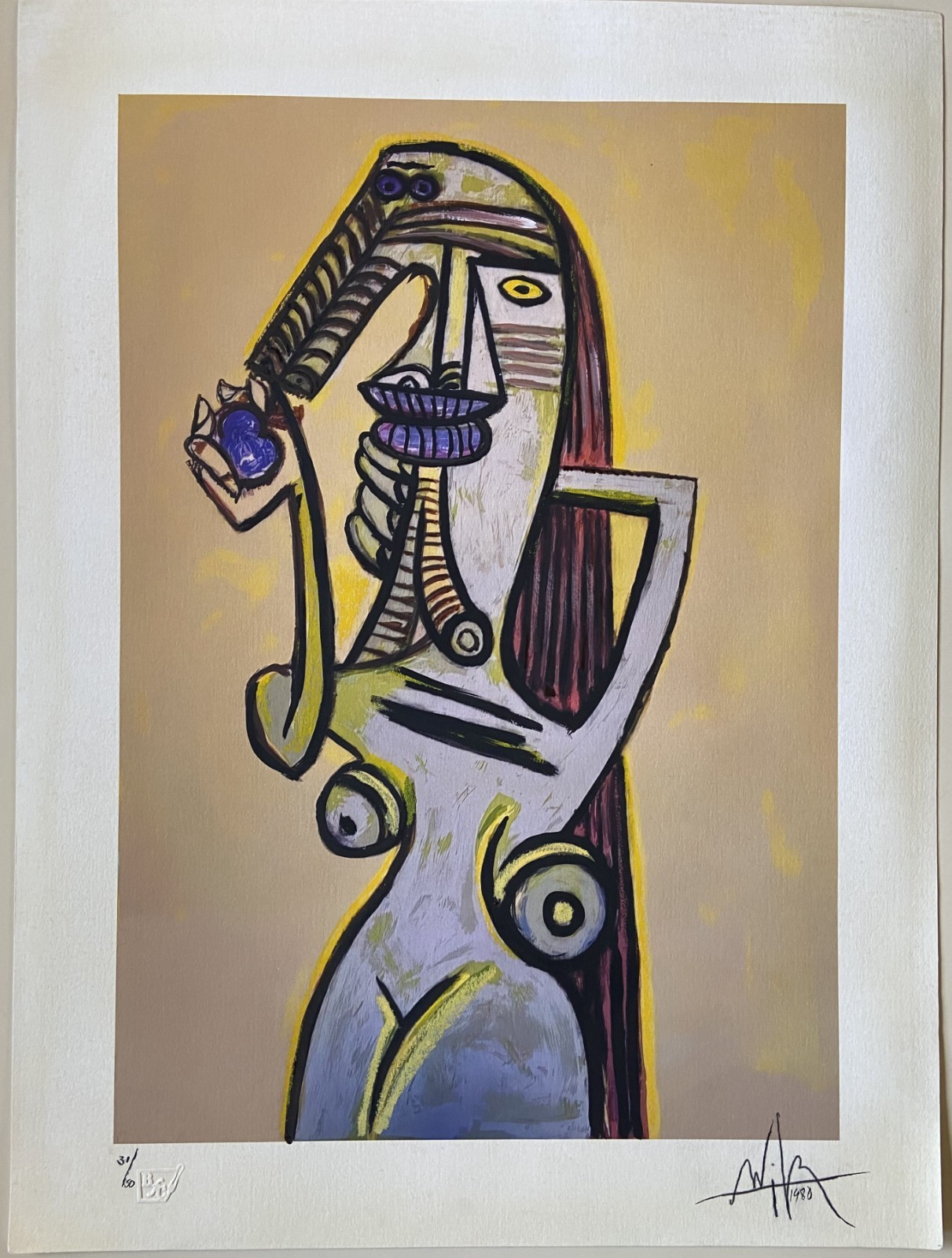 CUBAN MASTER WIFREDO LAM ART SERIGRAPHY HAND SIGNED UNIQUE LIMITED EDITION CUBA