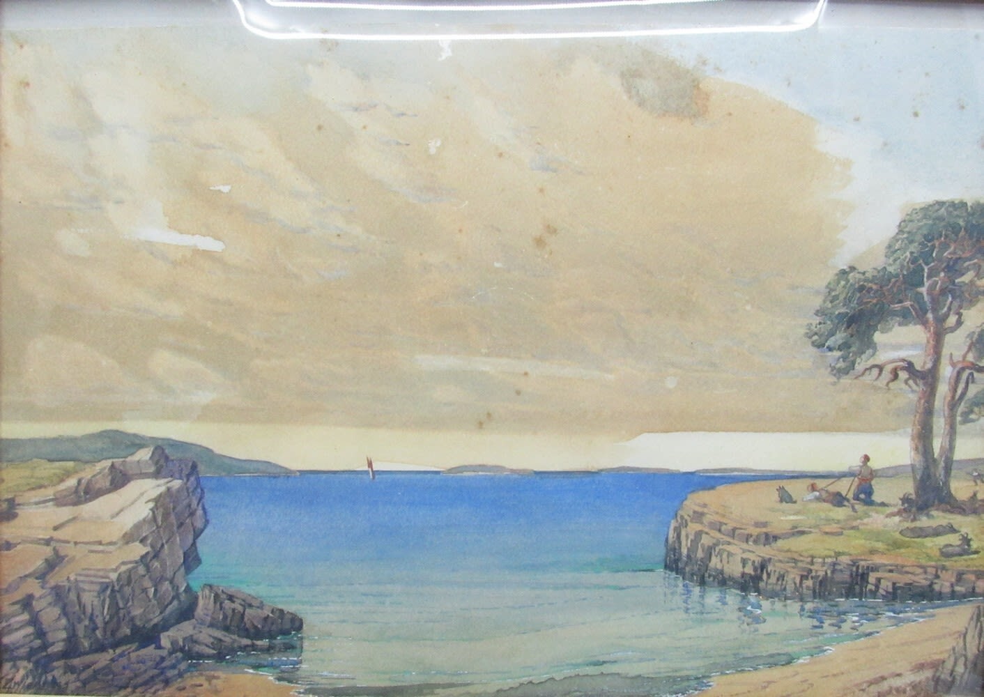 P. Zwierzina (Czech) Watercolor Rocky Shore c1940