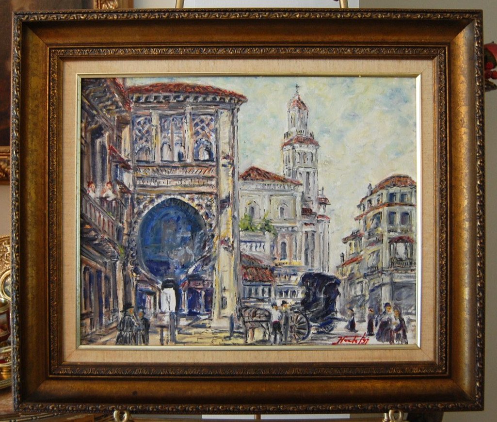 FRAMED ORIGINAL STREET SCENE OIL OF 1800’S CORDOBA, SPAIN ARTIST: HECTO VIDAL