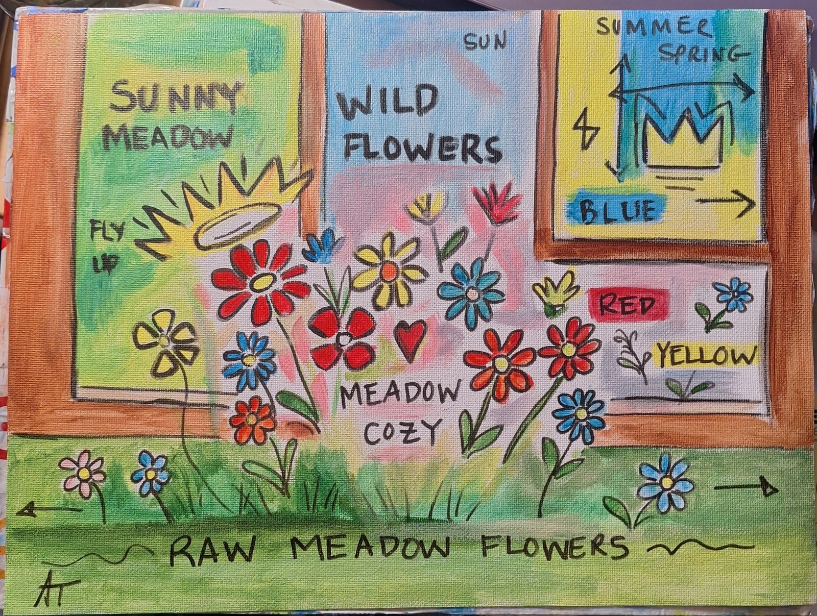 Original Acrylic 9×12 Wild Flowers Meadow Neo-Expressionist Signed Wall Art