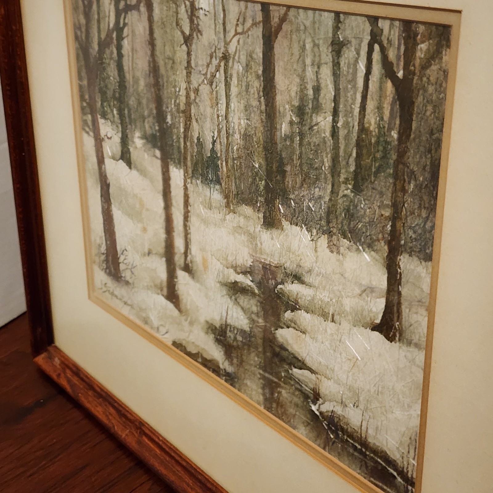 J. Stephenson 21.5″x17.5″ Winter Forrest Watercolor Fiberglass Print Wood Frame