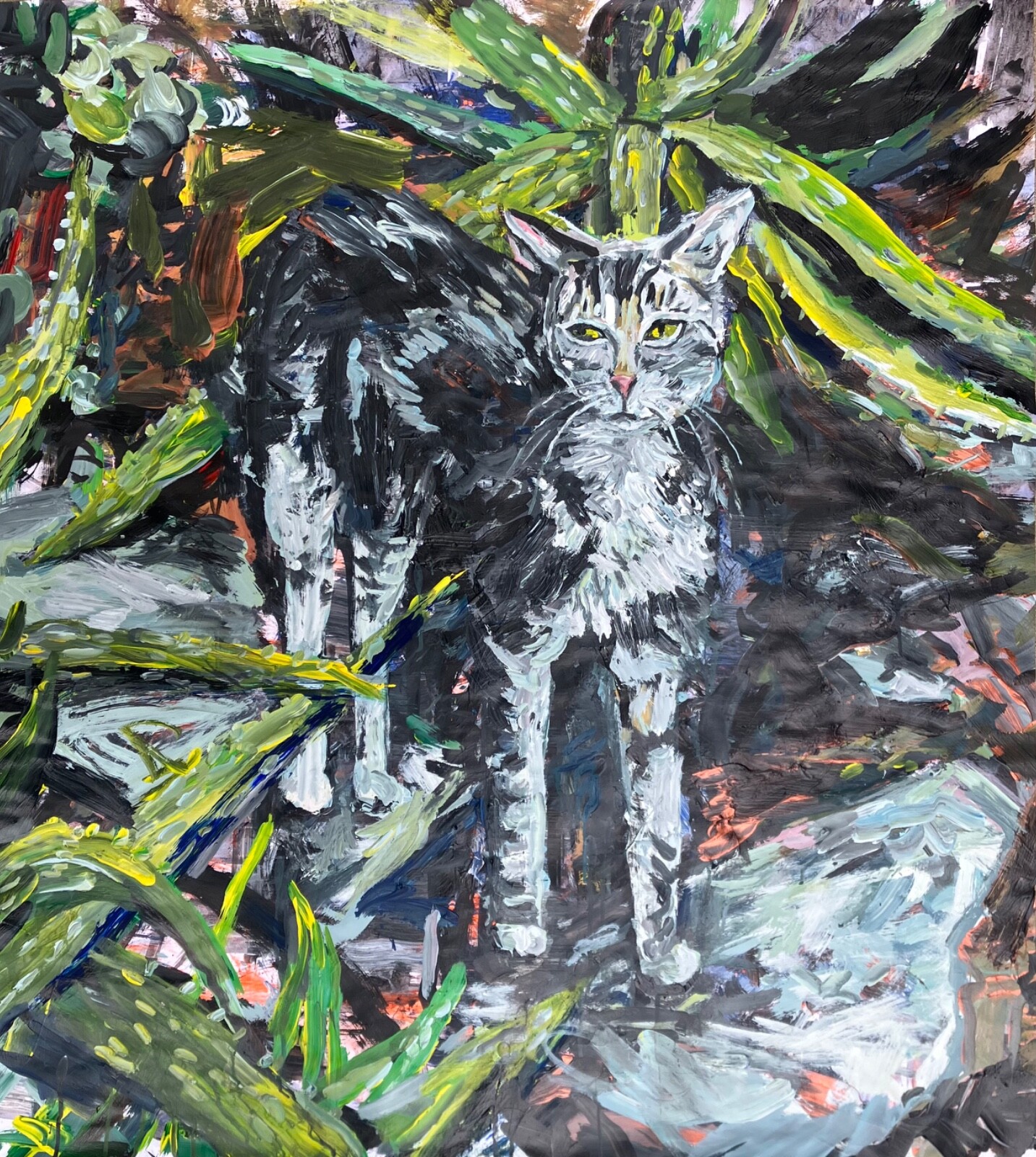 Kitten in garden 42″ x 38″ Acrylic on paper