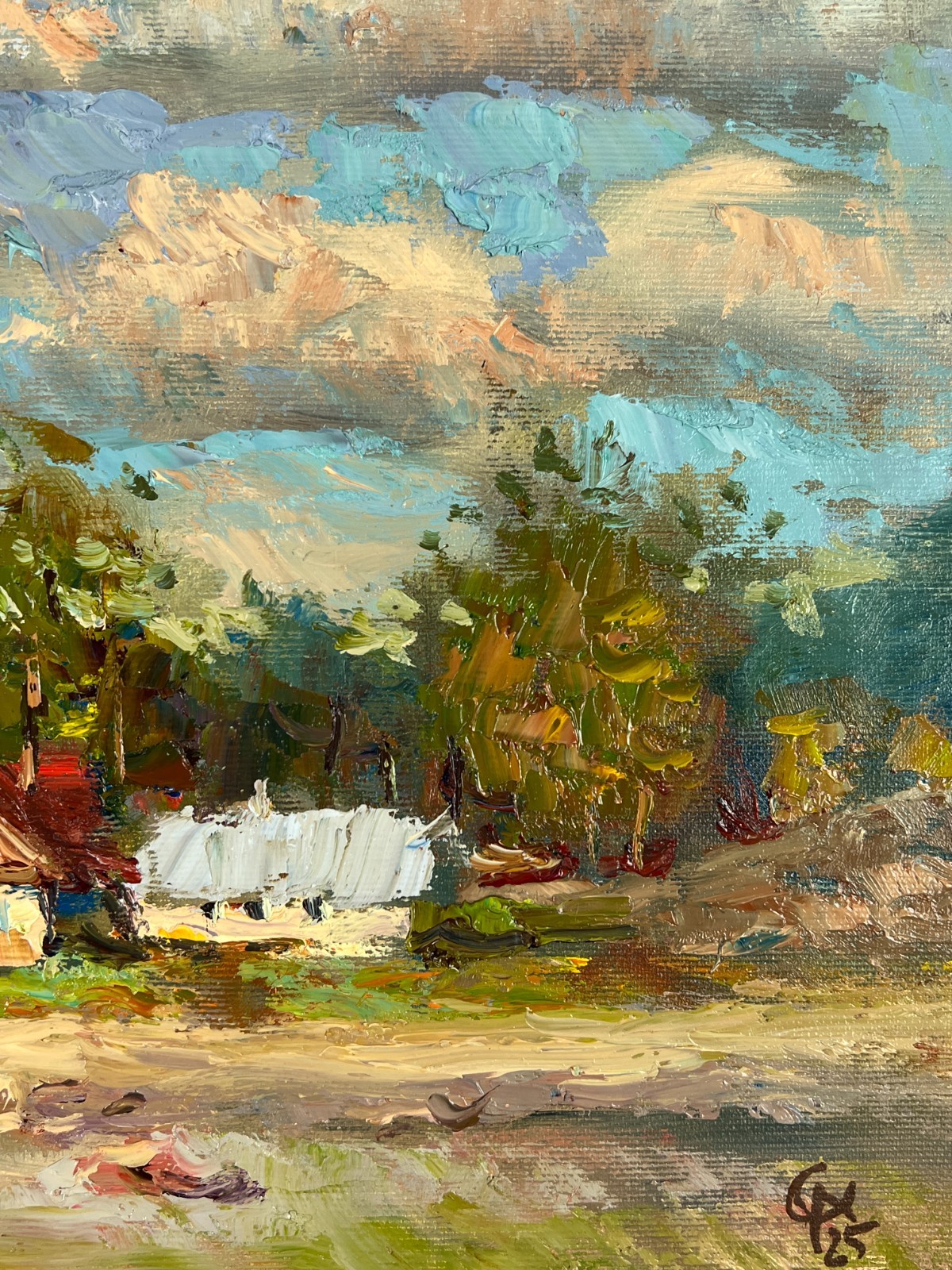 Oil painting Houses Ukrainian painter canvas Unframed original Decor landscape