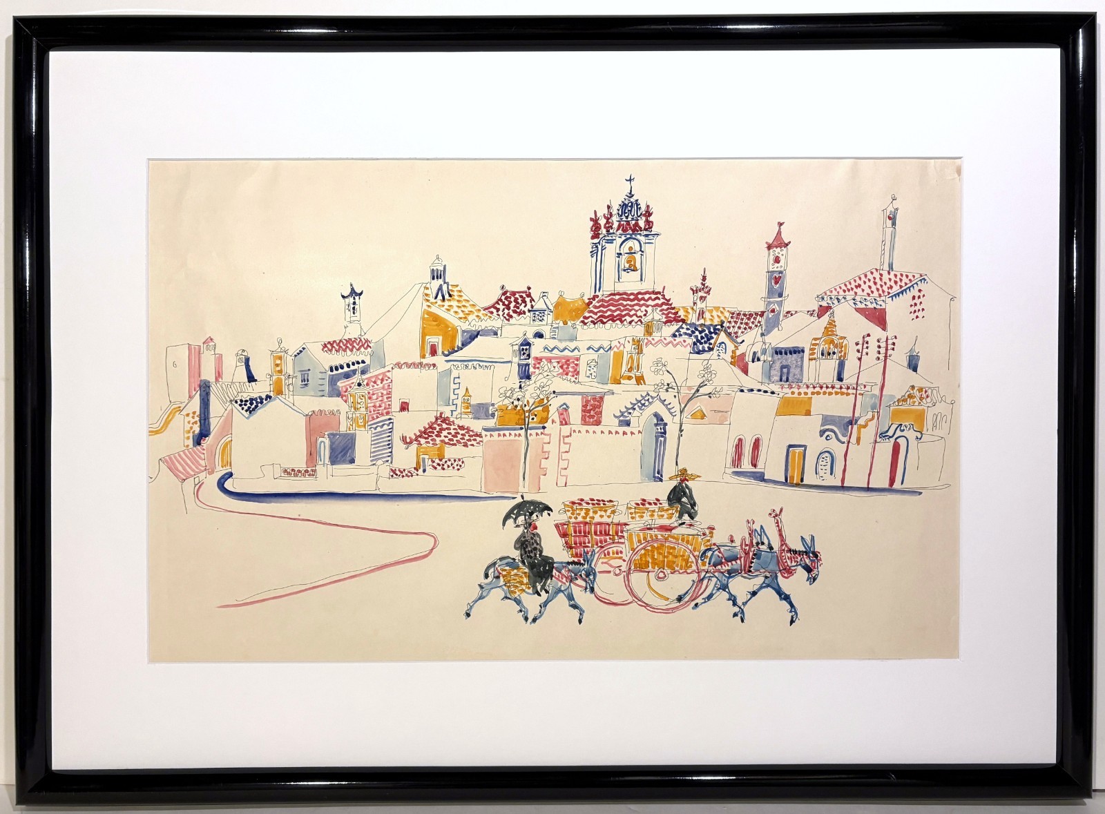 ALFRED BENDINER 20th c. American PA Artist WATERCOLOR Faro Portugal 1957