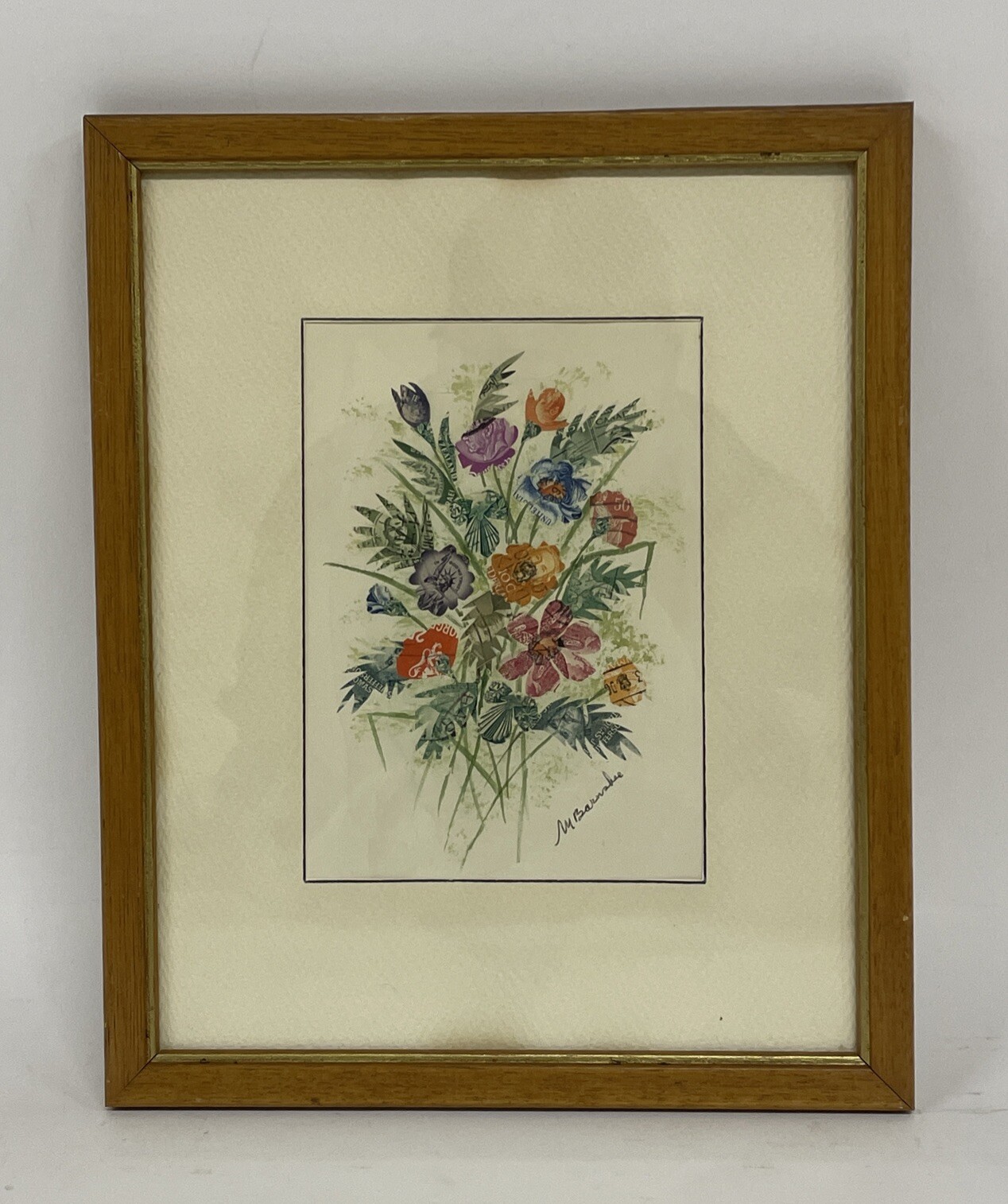MINIATURE PAINTING WATERCOLOR COLLAGE POSTAGE STAMPS MABEL BARNSBEE LISTED RARE