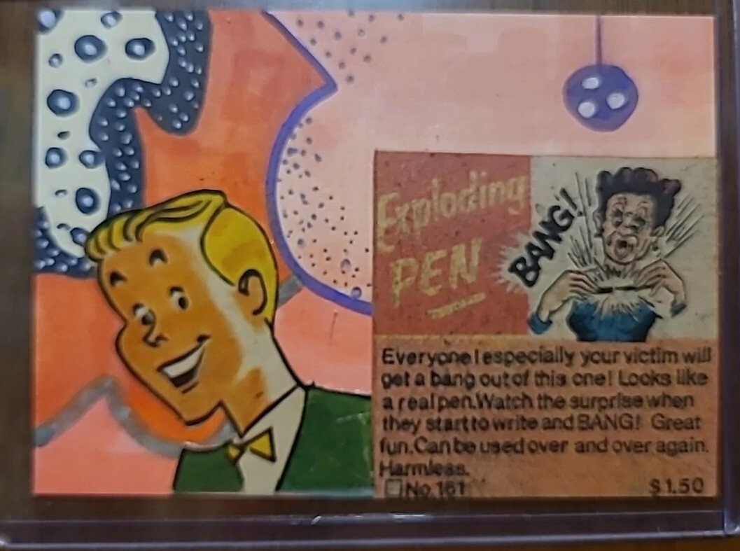 Original Paiting Aceo Exploding Pen Classic Comic Assamblage Old Prank Gag Gift