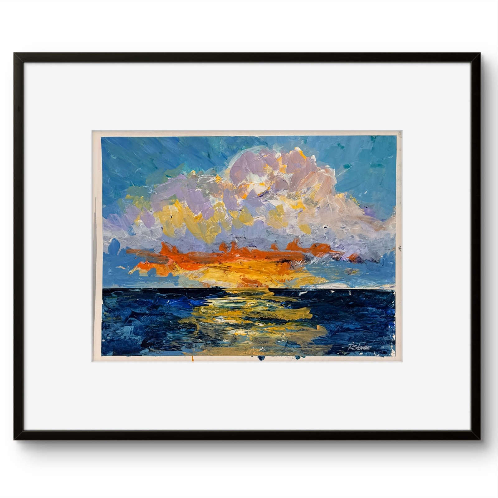 Textured Abstract Seascape Sunset Painting 12×18 Original Acrylic R Stevens