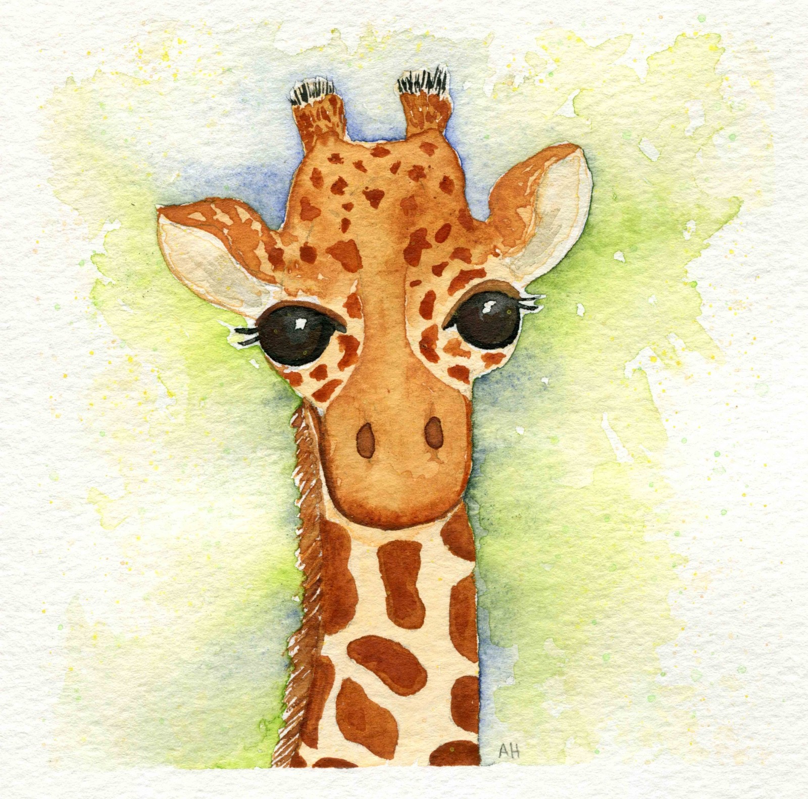 Original Baby Giraffe Watercolor Painting 6×6 Cute Safari Nursery Wall Art Decor
