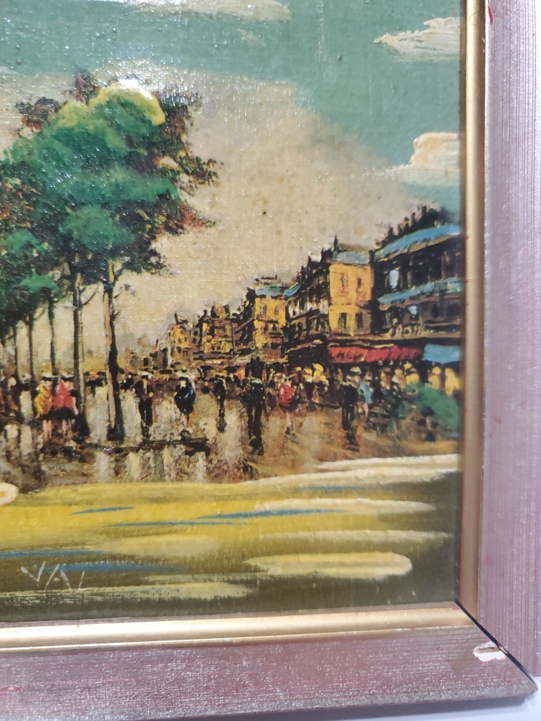 Vtg Spanish Hand Painted Oil Painting Paris Street Scene 8″ Gold Leaf Montmartre