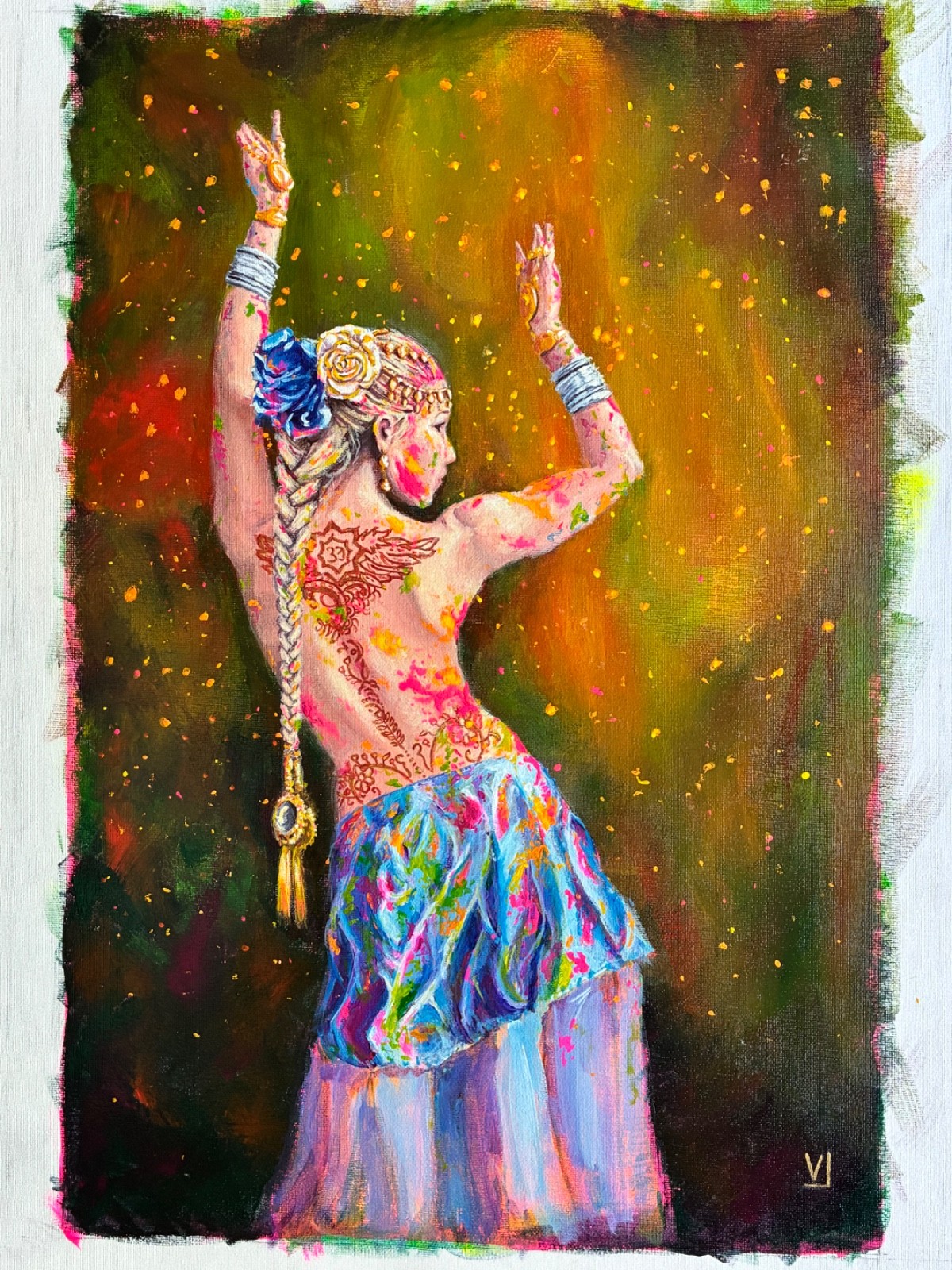 original acrylic painting 18x24in Color Dancer figurative fine art unstretched