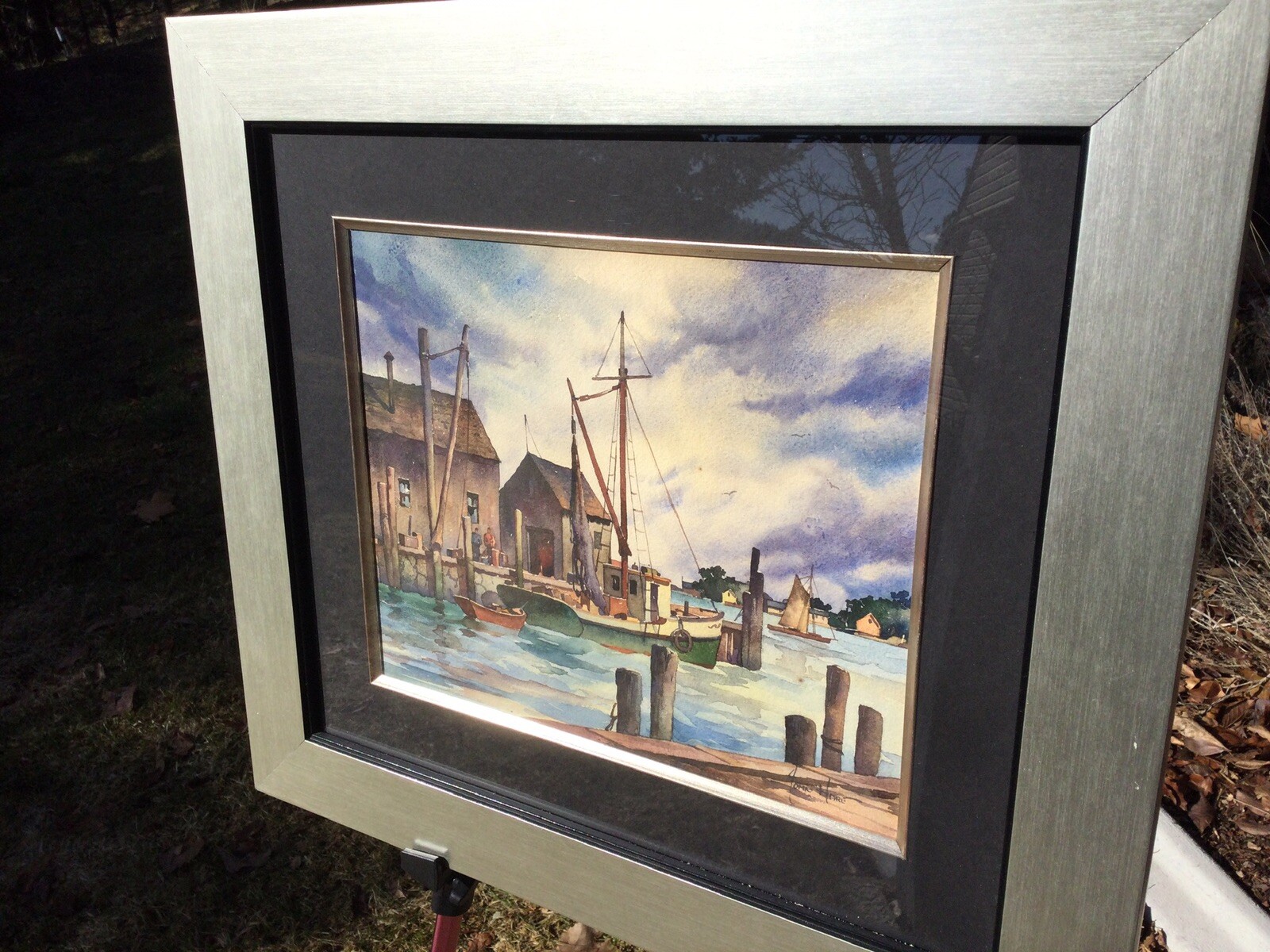 John Cuthbert Hare original signed Gloucester Harbor Gouache Painting