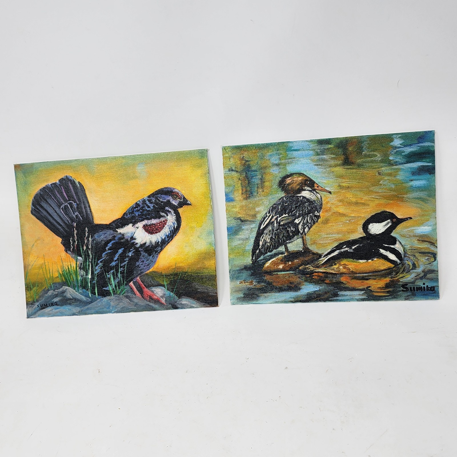 Estate Owned Hobby Artist Oil Painting Bird Art 8×10 Signed Sumiko Set of 2