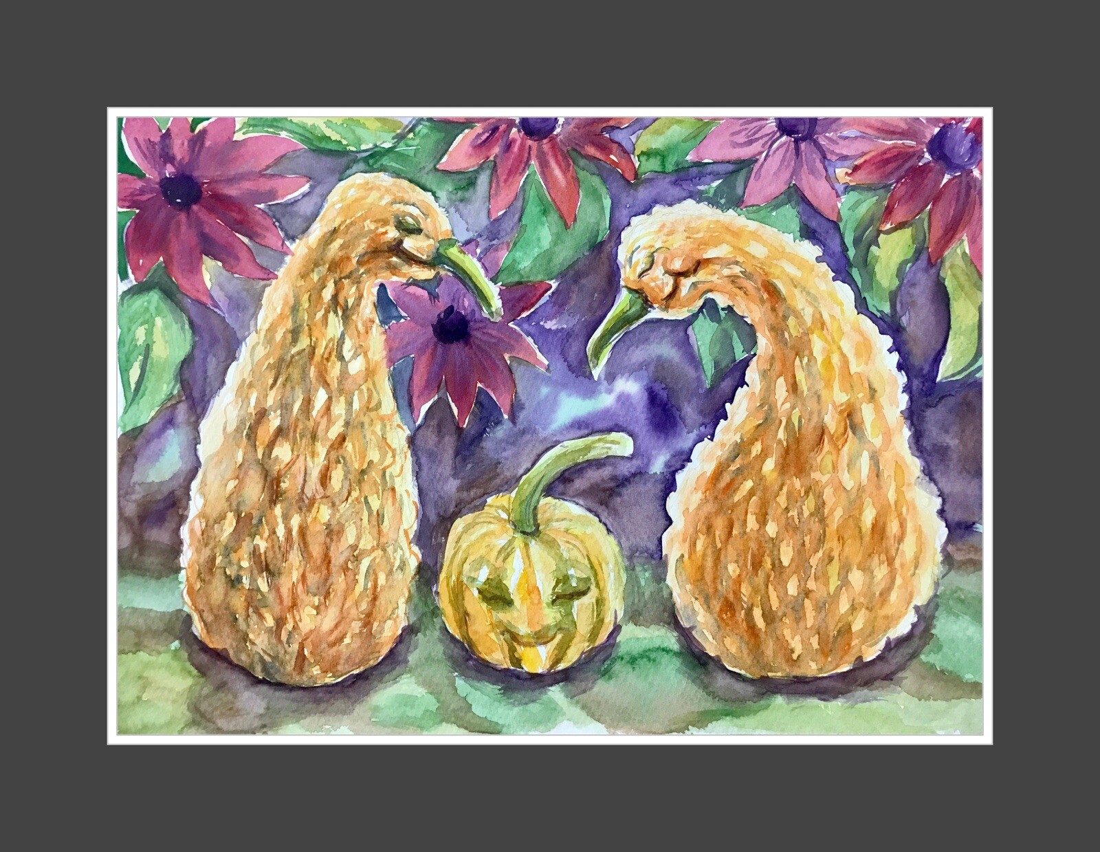Squash Family Watercolor Painting, Original 11×15 Vegetable Wall Art, Fall Decor